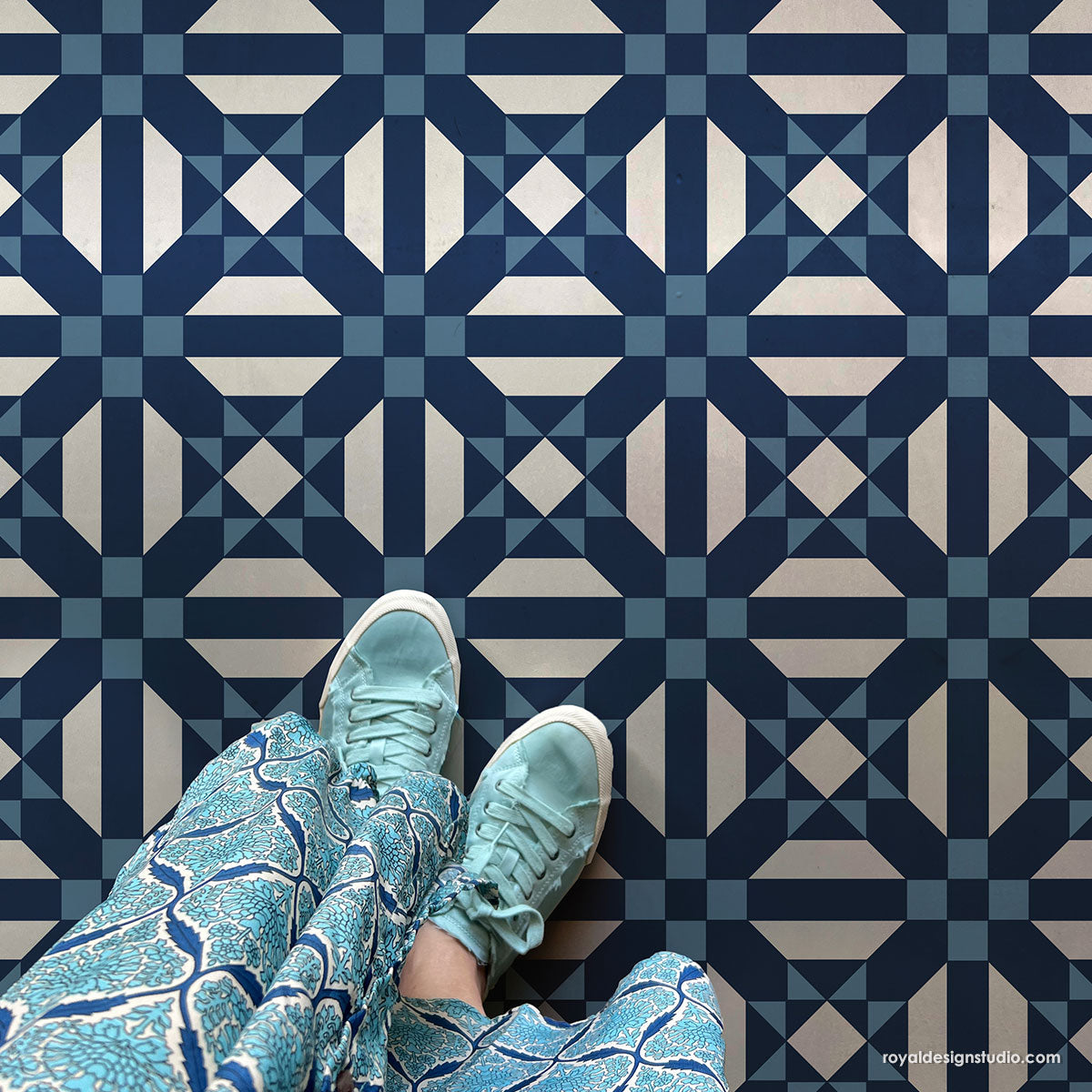 Modern Optical Floor Stencil for DIY Home Decor - Perfect for Concrete, Wood, and Tile Floors - Creative Painting & Stenciling Projects
