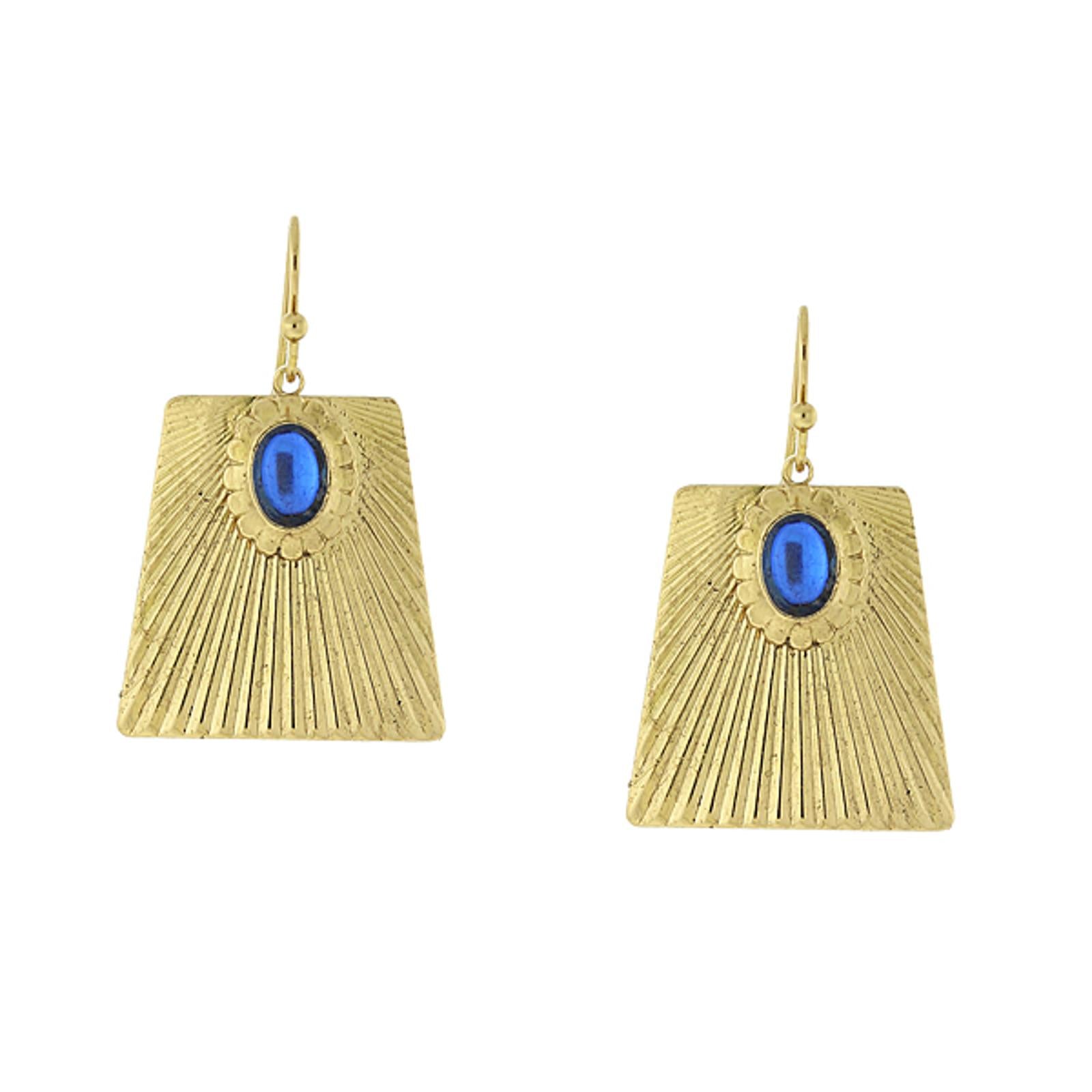 1928 Vintage Blue Oval Bead Corrugated Rectangle Drop Earrings for Women - Elegant Dangle Jewelry for Party, Wedding & Evening Wear