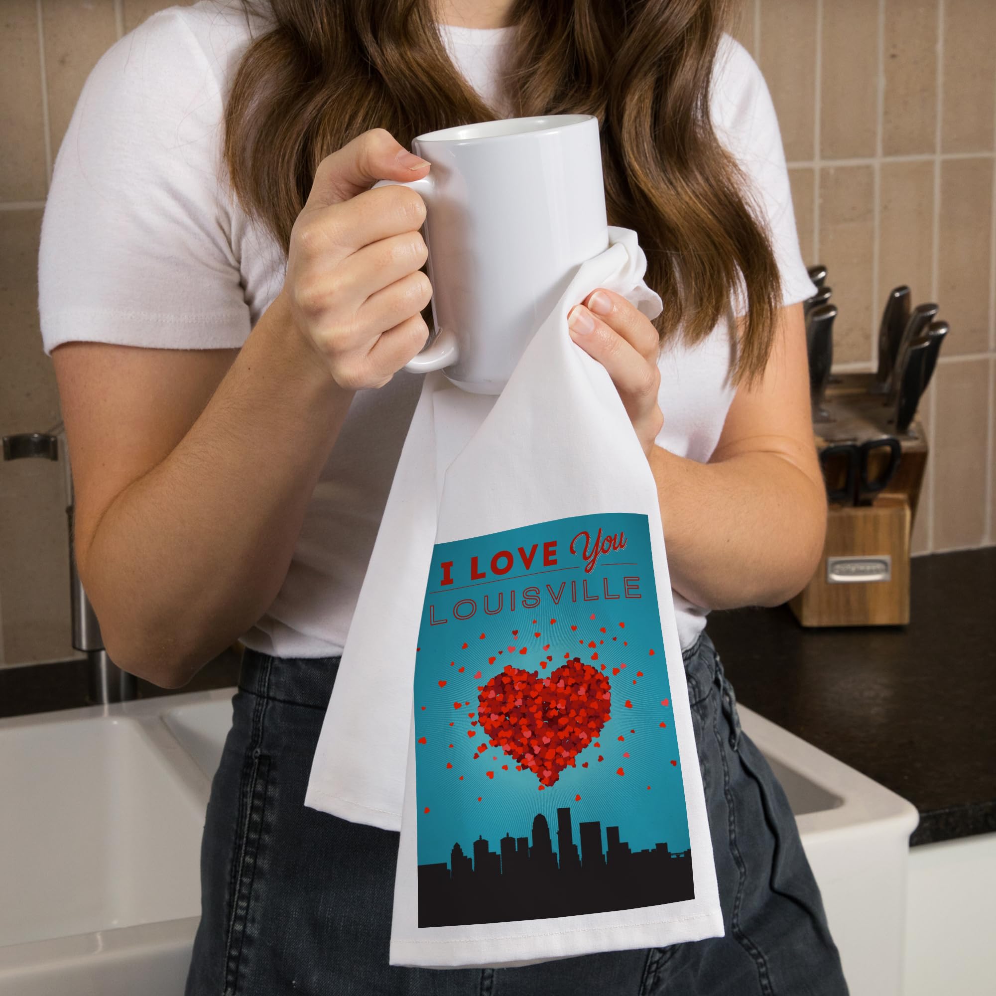I Love You Louisville Kentucky Cotton Tea Towel - 100% Cotton Decorative Hand Towel for Kitchen & Home Decor - Perfect for Gifts, Housewarming & Southern Style Decor