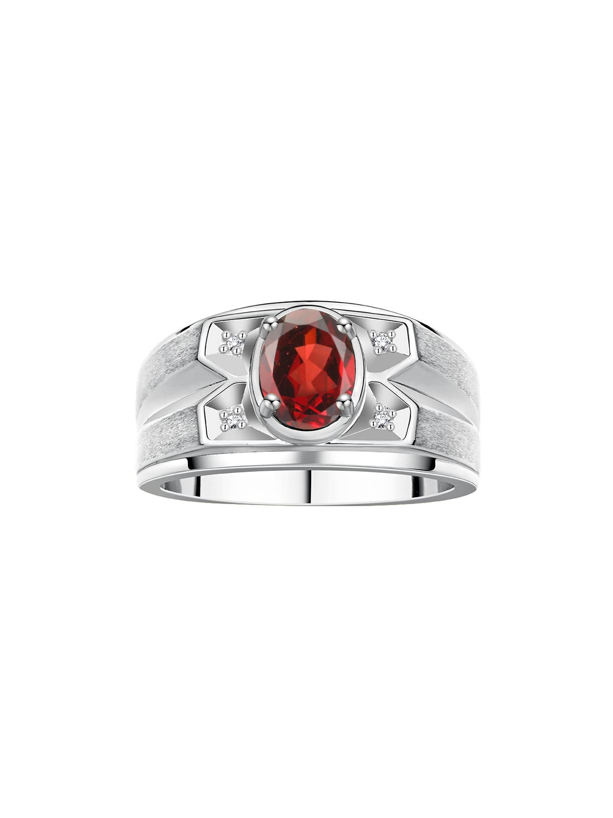 RYLOS Men's Sterling Silver Birthstone Ring - 8X6MM Oval Gemstone & Diamond Ring for Men, Classic Designer Style, Sizes 8-13 | Perfect Gift for Birthday, Anniversary & Special Occasions