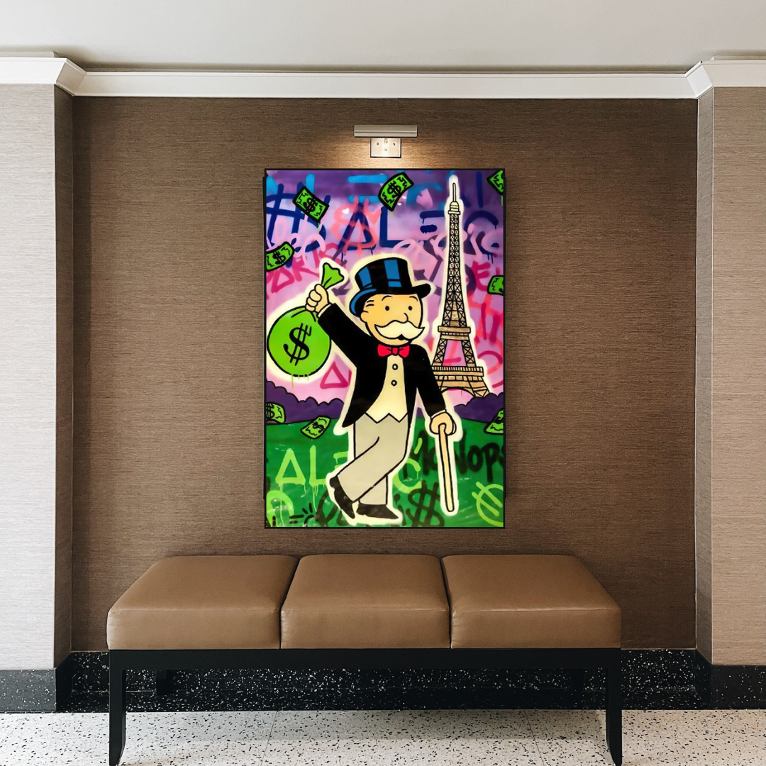 Alec Monopoly Eiffel Tower Canvas Art Print - Modern Pop Art Wall Decor for Living Room, Bedroom & Office