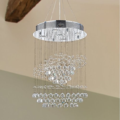 Modern Chrome & Crystal Spiral Rain Drop Chandelier - 5-Light Contemporary Ceiling Fixture for Living Room, Dining Room, Foyer, Hallway, Entryway | Elegant Lighting for Home Decor & Interior Design