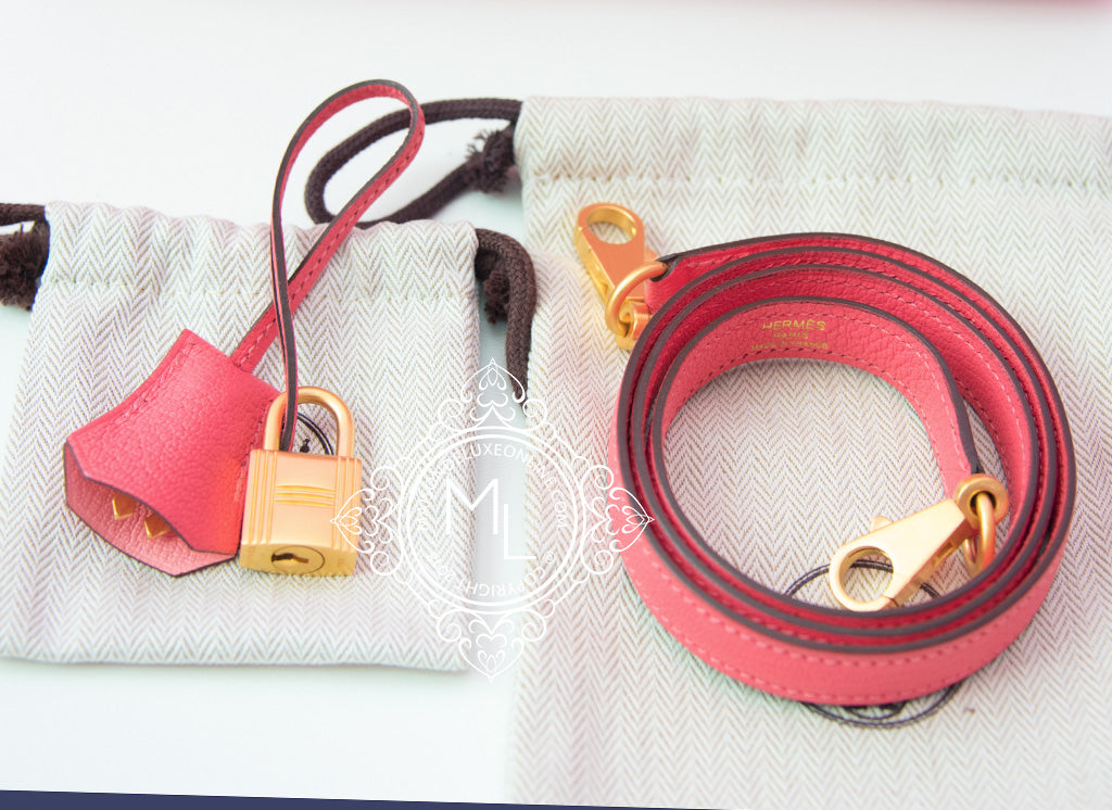 Hermes Pink Rose Confetti Rose Lipstick & HSS Sellier Kelly 25 Handbag - Luxury Makeup and Designer Purse for Women | Perfect for Date Night, Parties & Special Occasions