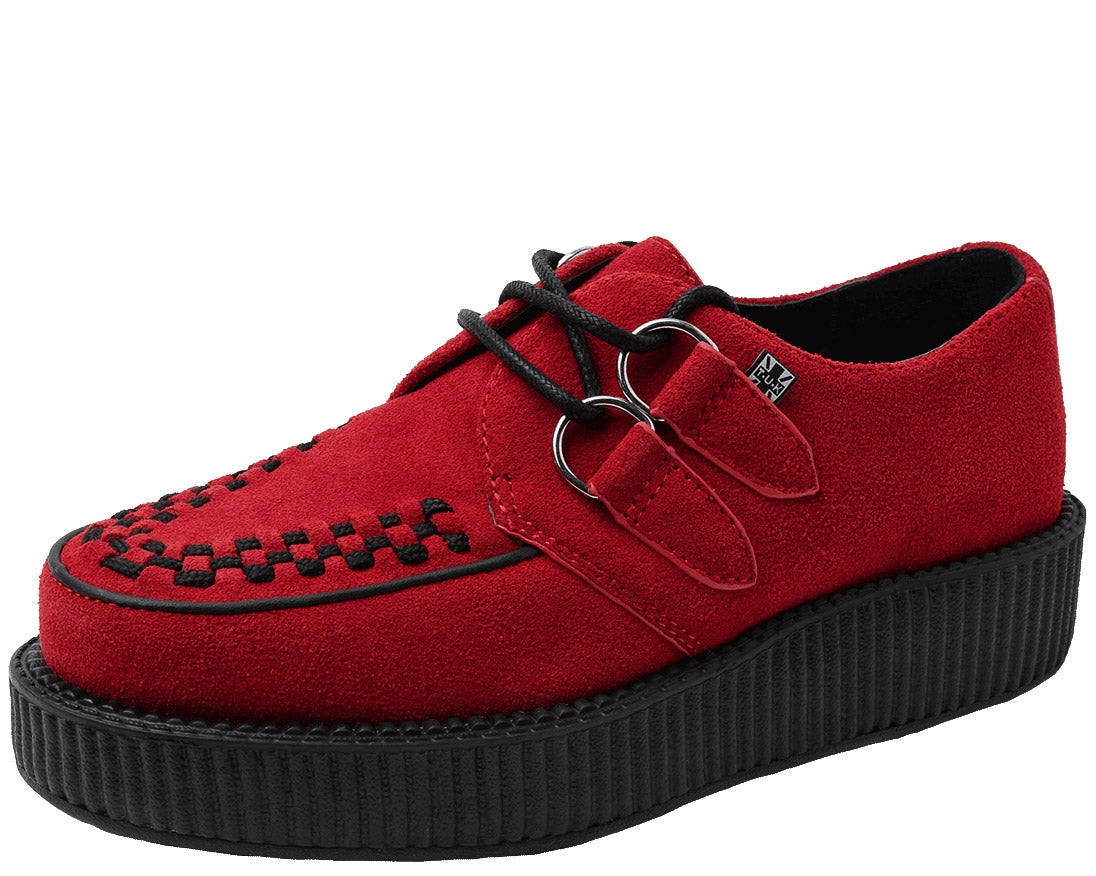 T.U.K Women's Red Suede Viva Low Creeper Shoes - Vintage Punk Rock Style Sneakers for Casual Wear & Retro Fashion Outfits