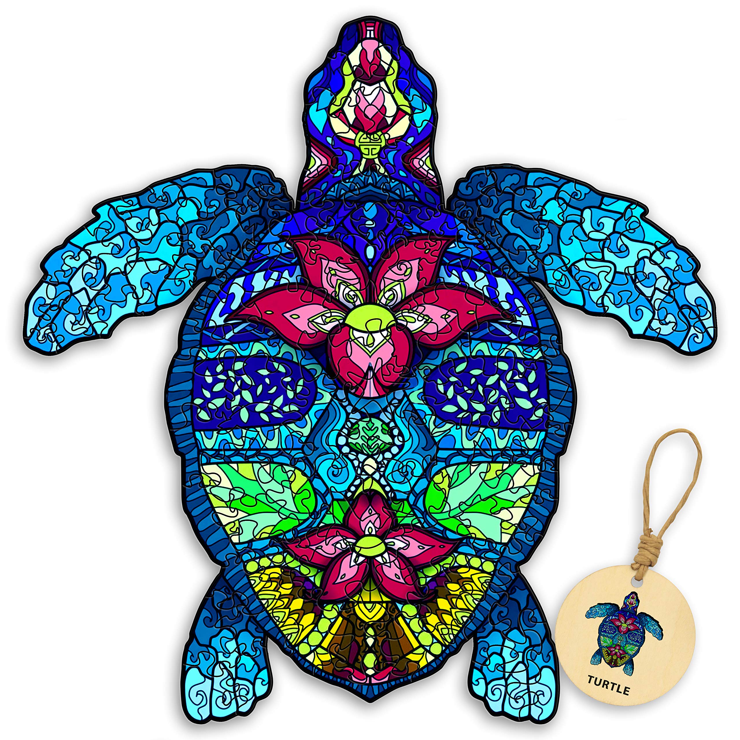 DEPLEE Wooden Jigsaw Puzzles for Adults - 280-330 Piece Turtle Shaped Animal Puzzle, Unique Challenge for Family & Friends (19.4x19 inches) - Perfect for Stress Relief, Home Decor & Brain Teaser Games