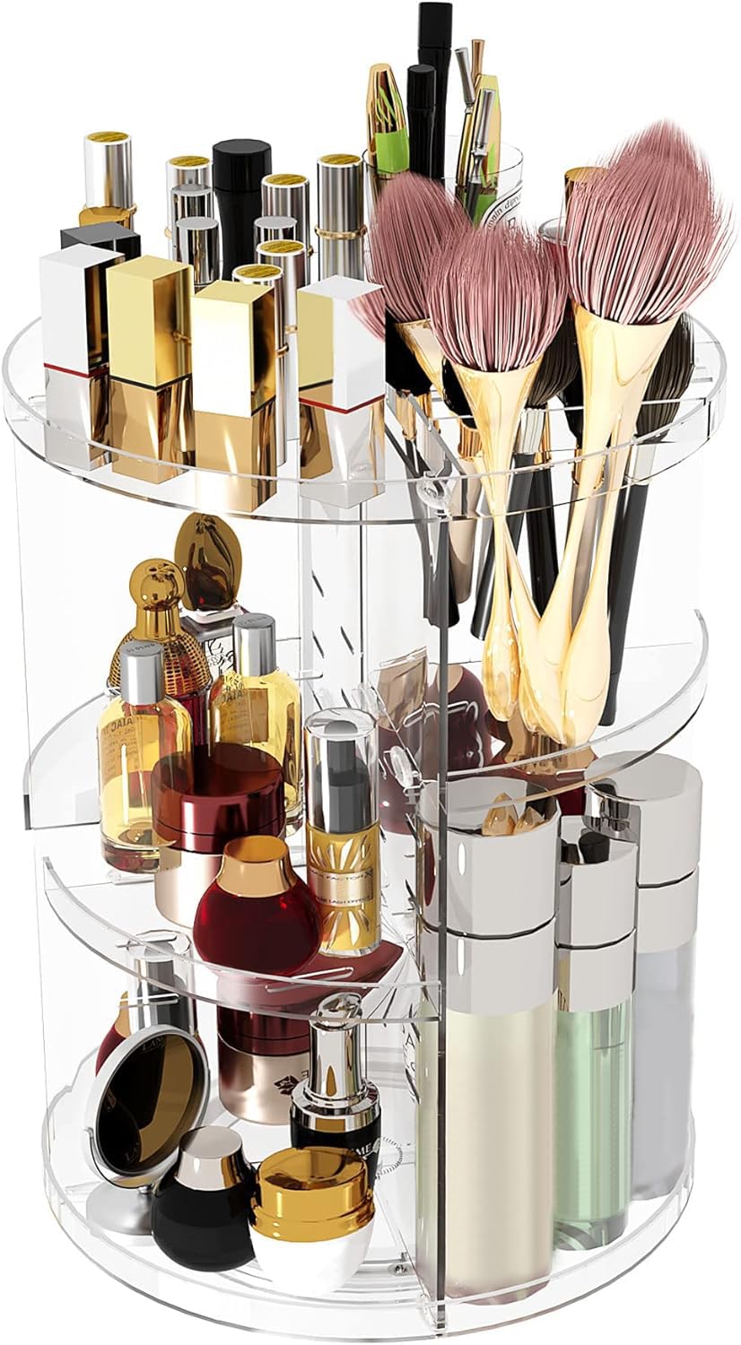 C&AHOME 360° Rotating Makeup Organizer - Large Capacity Adjustable Cosmetic Storage Display with 6-Tier Acrylic Shelves | Perfect for Vanity, Bathroom & Dressing Table Organization (URMOP360C)