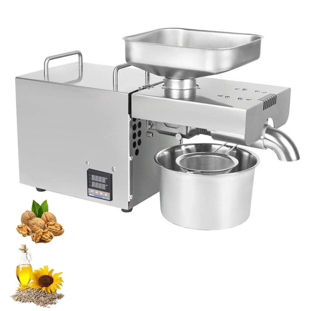 750W Stainless Steel Oil Press Machine - Cold & Hot Press for Coconut, Castor, Olive Oil - 5-8Kg/H Home & Commercial Use - Perfect for DIY Essential Oils, Cooking, and Skincare Products