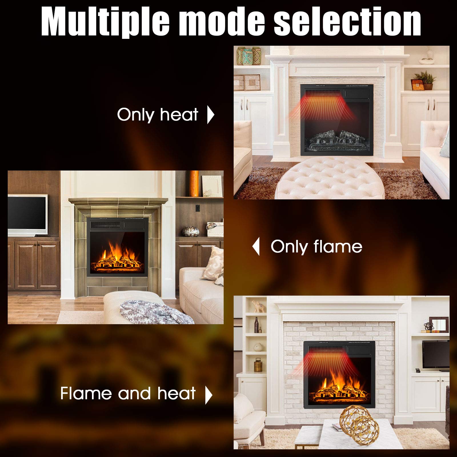 Tangkula 18 Inch Electric Fireplace Insert with Remote Control - Freestanding & Recessed Indoor Heater, Adjustable Temperature, 7 Realistic Flame Settings - Perfect for Living Rooms, Bedrooms & Home Offices (18