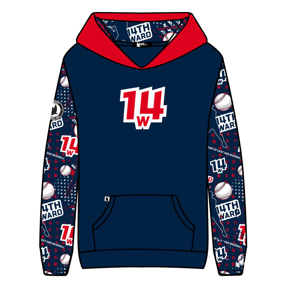 Youth & Adult 14th Ward Baseball Navy Hoodie - Comfortable Pullover Sweatshirt for Baseball Fans & Players - Perfect for Games, Practices & Casual Wear