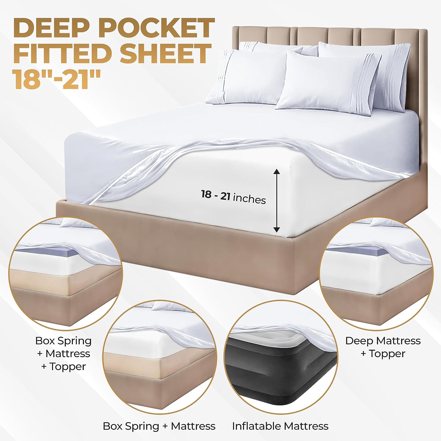 Luxury 1000 Thread Count Egyptian Cotton Deep Pocket Bed Sheet Set - Queen Size, Ultra Soft & Breathable for All-Season Comfort - Perfect for Master Bedroom, Guest Room, or Vacation Home