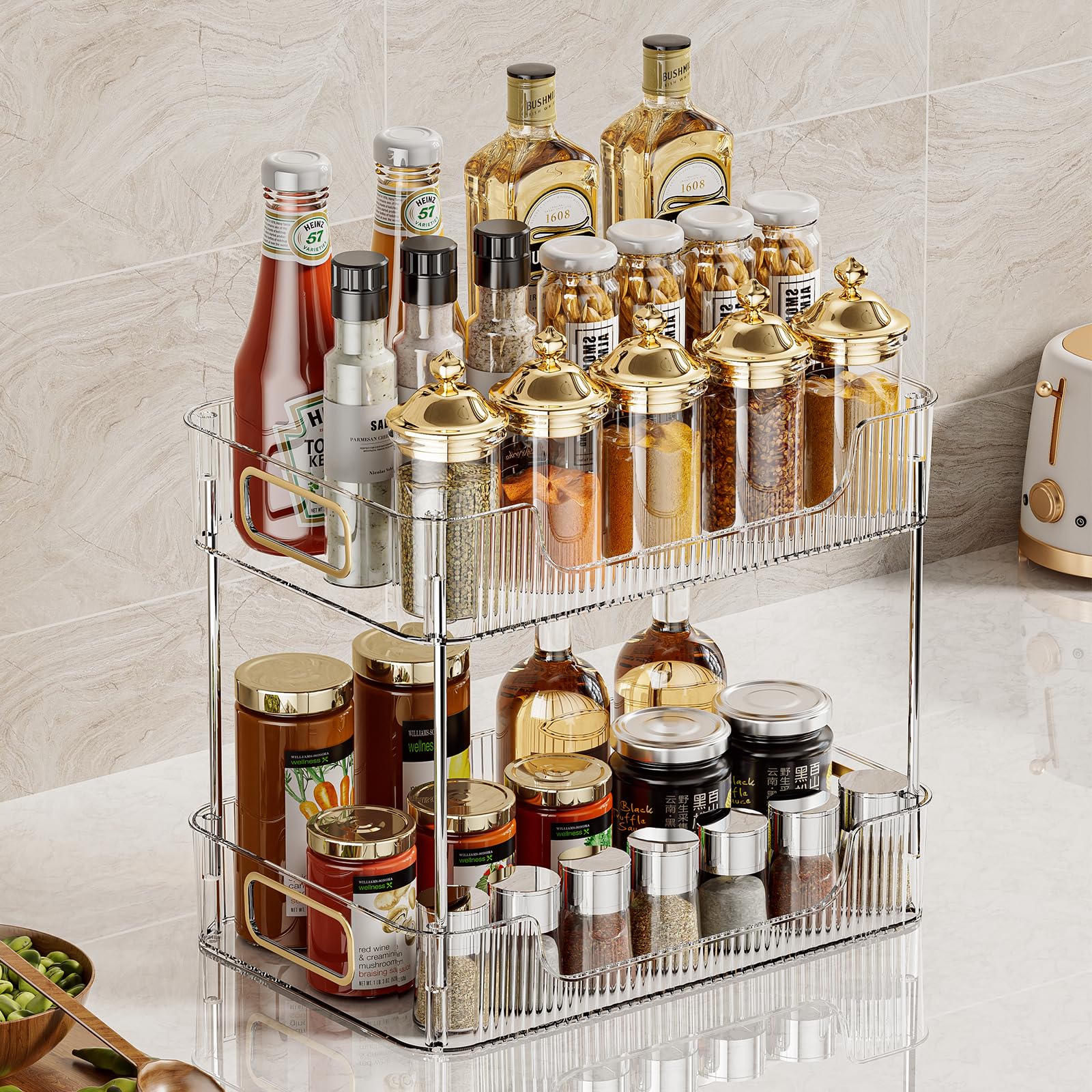 2-Tier Clear Bathroom Countertop Organizer - Cosmetic & Skincare Storage Tray for Perfume, Makeup, Jewelry - Vanity Dresser & Sink Organizer - Perfect for Small Space Bathroom Organization
