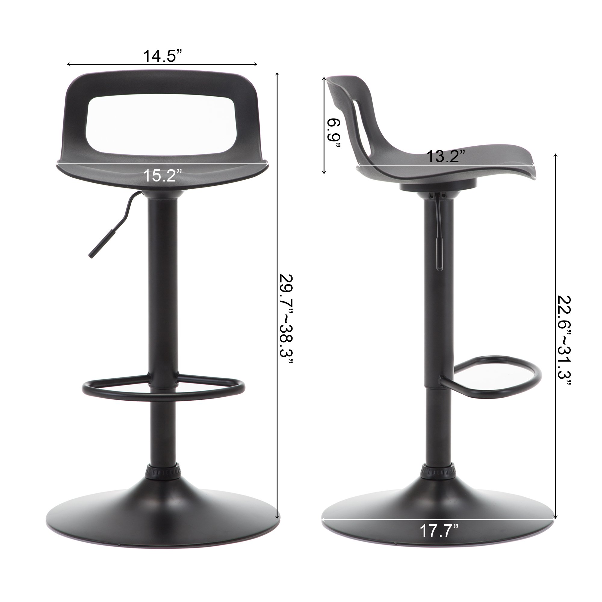 NOBPEINT Adjustable Swivel Bar Stool Set of 4 - Modern Chrome & Black Counter Height Stools with Air Lift Technology - Perfect for Kitchen Islands, Home Bars & Dining Counter Seating
