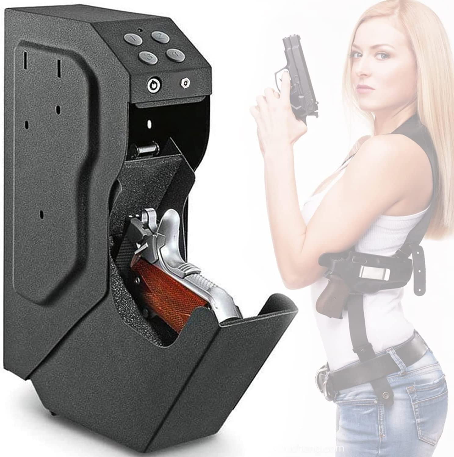 GEHPYYDS Mini Gun Safe - Secure Steel Handgun Safe with Password & Spare Key | Quick Drop-Down Access for Pistols | Ideal for Home, Office & Hotel Security | Perfect for Bedside, Travel & Personal Protection