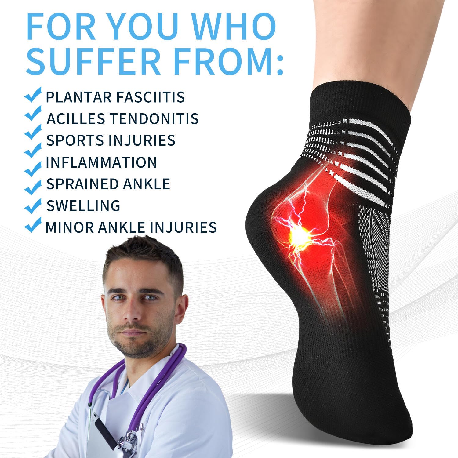 Breathable Compression Ankle Support Socks with Coolmax Technology - Moisture Wicking & Cushioned for Plantar Fasciitis Relief - Unisex Athletic Socks (2/3/6 Pairs) - Perfect for Running, Hiking & Sports Recovery