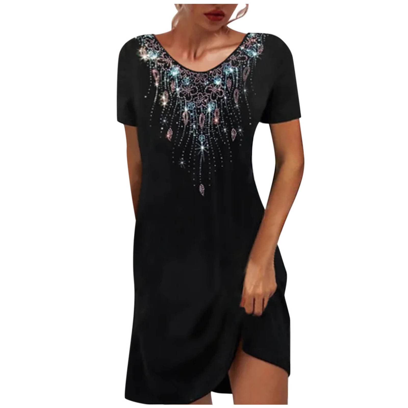 Xiloccer Women's Floral Print Short Sleeve Mini Dress - Black Spring Summer Engagement Party Cocktail Dress for Date Night & Special Occasions