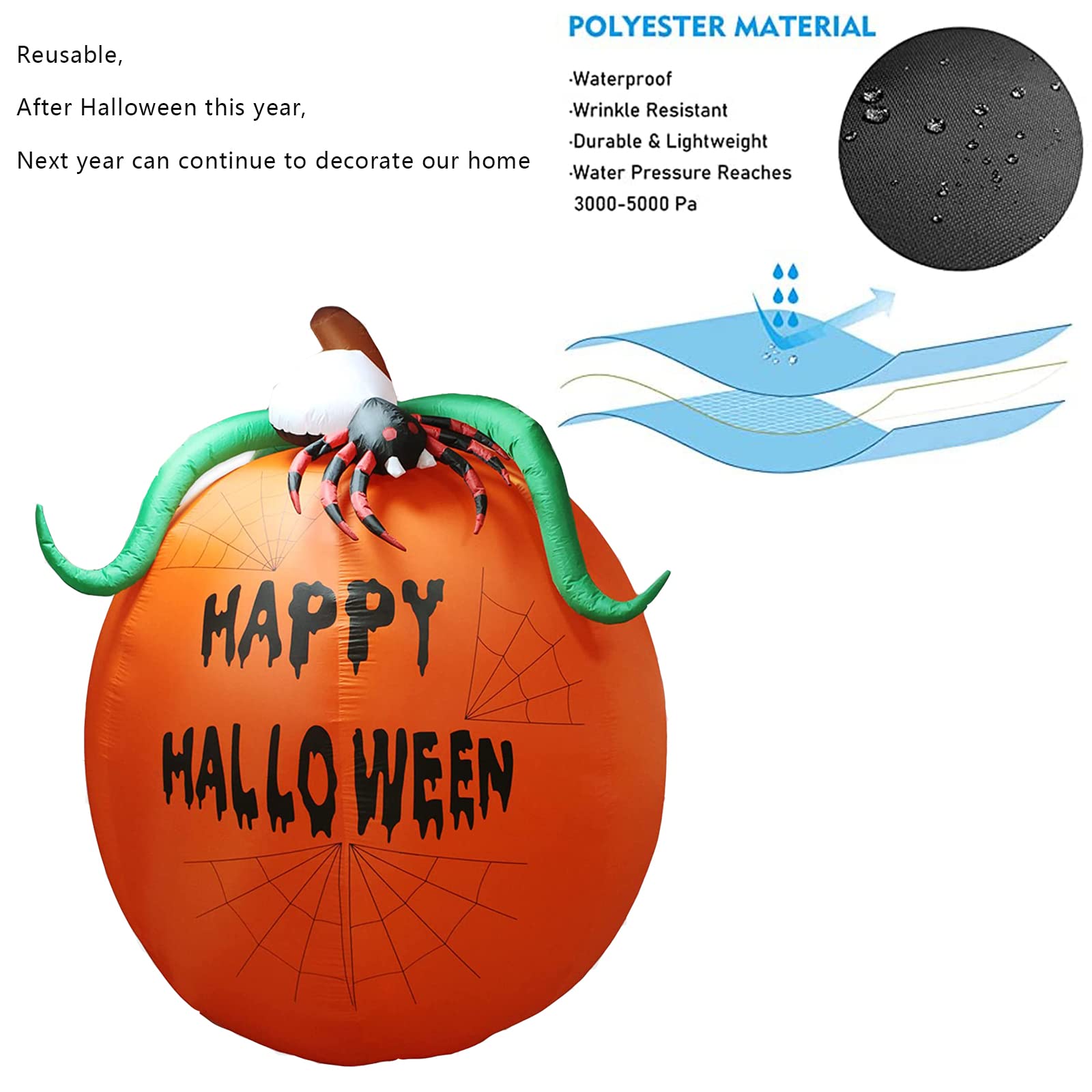 10ft Halloween Inflatable Pumpkin with LED Lights - Outdoor/Indoor Decor, Giant Spider Pumpkin Yard Inflatable for Holiday, Lawn, and Home Decoration | Perfect for Halloween Parties, Front Yard Displays & Spooky Night Lighting