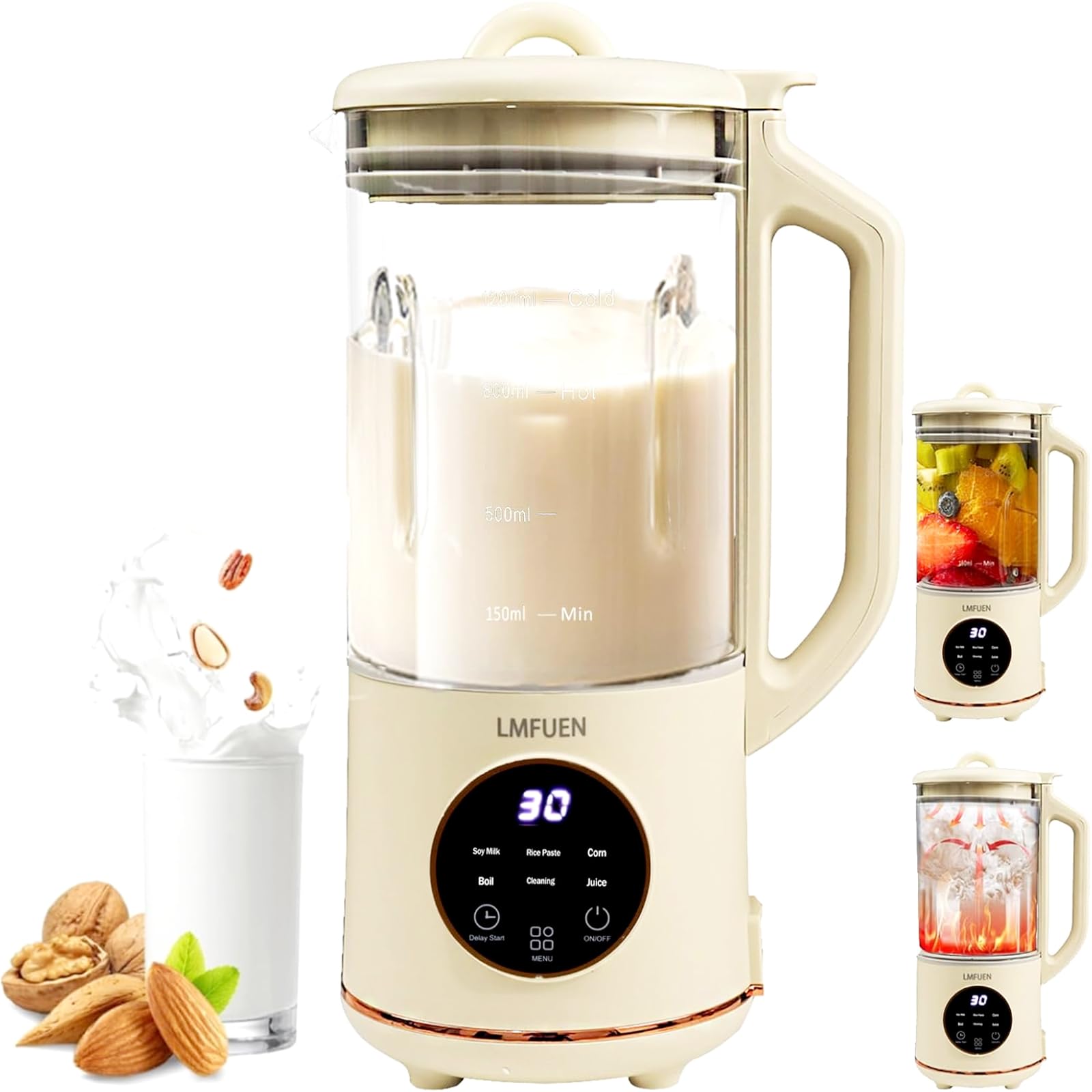 40oz Automatic Nut Milk Maker & Soy Milk Machine for Homemade Almond, Oat, Soy Milk - Plant-Based Milk & Soup Maker with Delay Start, Keep Warm, Self-Cleaning & Boil Water Function (White) | Perfect for Vegan Diets, Healthy Breakfast & Homemade Beverages