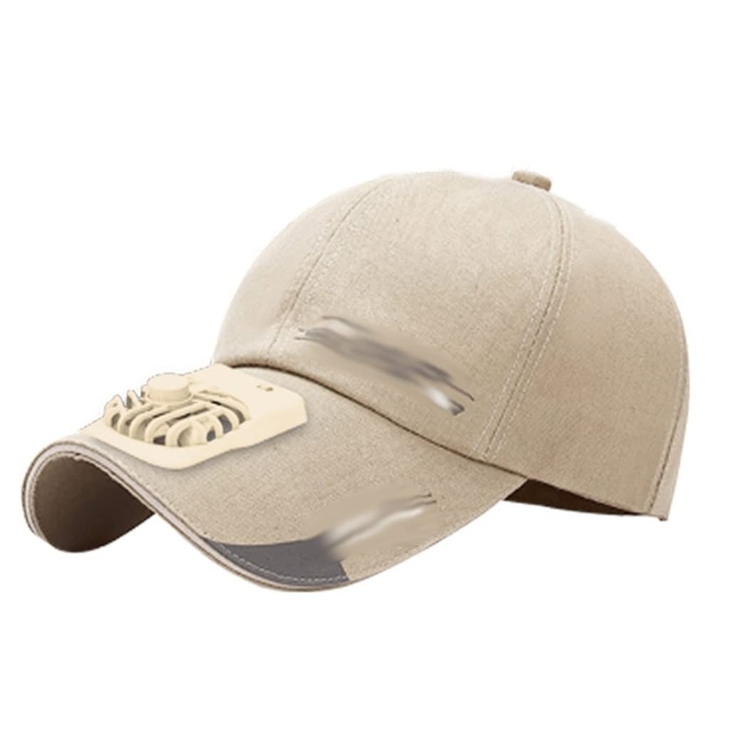 WPYYI USB Charging Cooling Fan Baseball Cap for Women & Men - Adjustable 2-Speed Peaked Hat for Summer, Outdoor, Golf & Sun Protection (Khaki, 58cm) - Perfect for Hiking, Travel & Sports