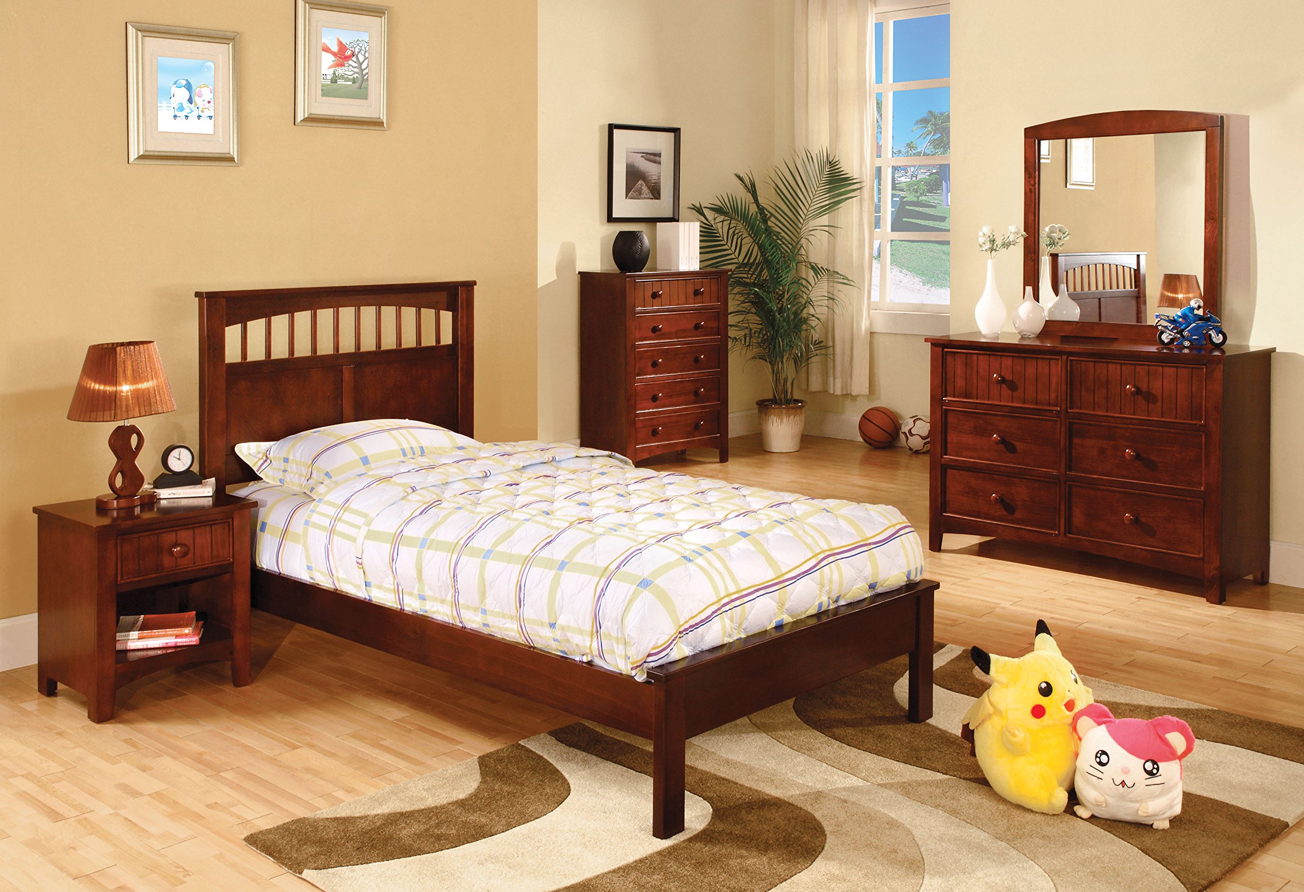 Furniture of America Ryder Casual Cherry Platform Bed, Twin Size - Modern Minimalist Bed Frame for Small Spaces, Kids & Guest Rooms