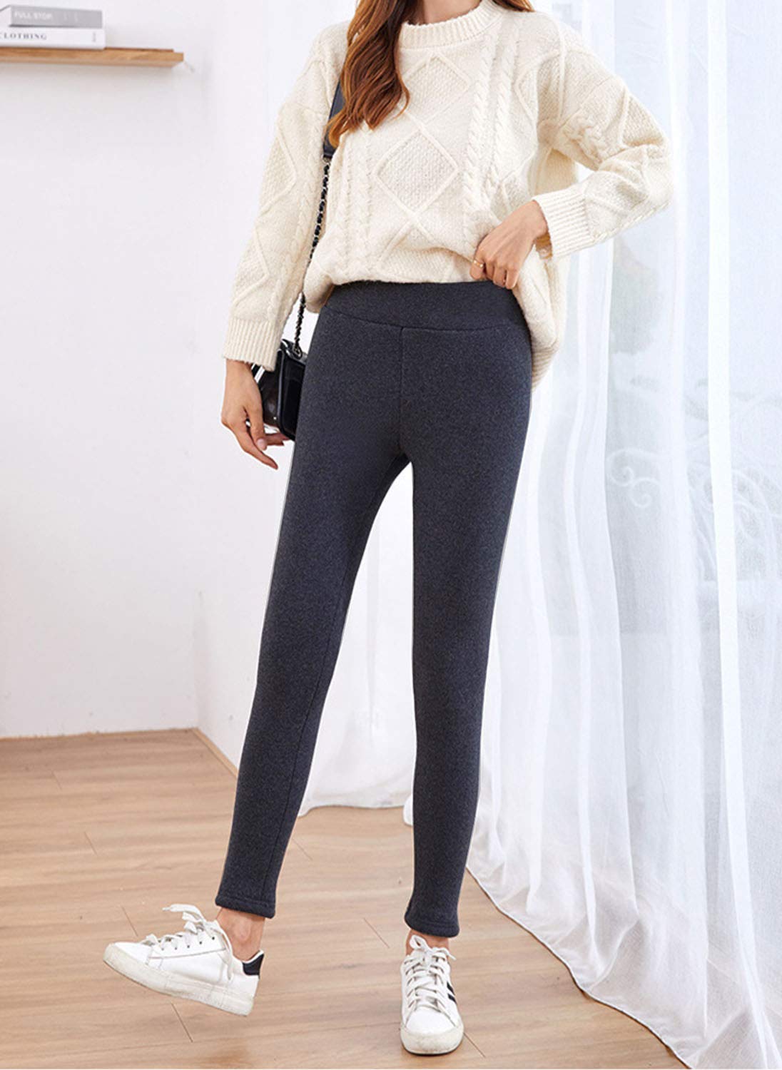 SIAEAMRG Women's Winter Sherpa Fleece Lined Leggings - High Waist Stretchy Thick Cashmere Thermal Leggings for Cold Weather, Yoga, Workout & Lounge Wear