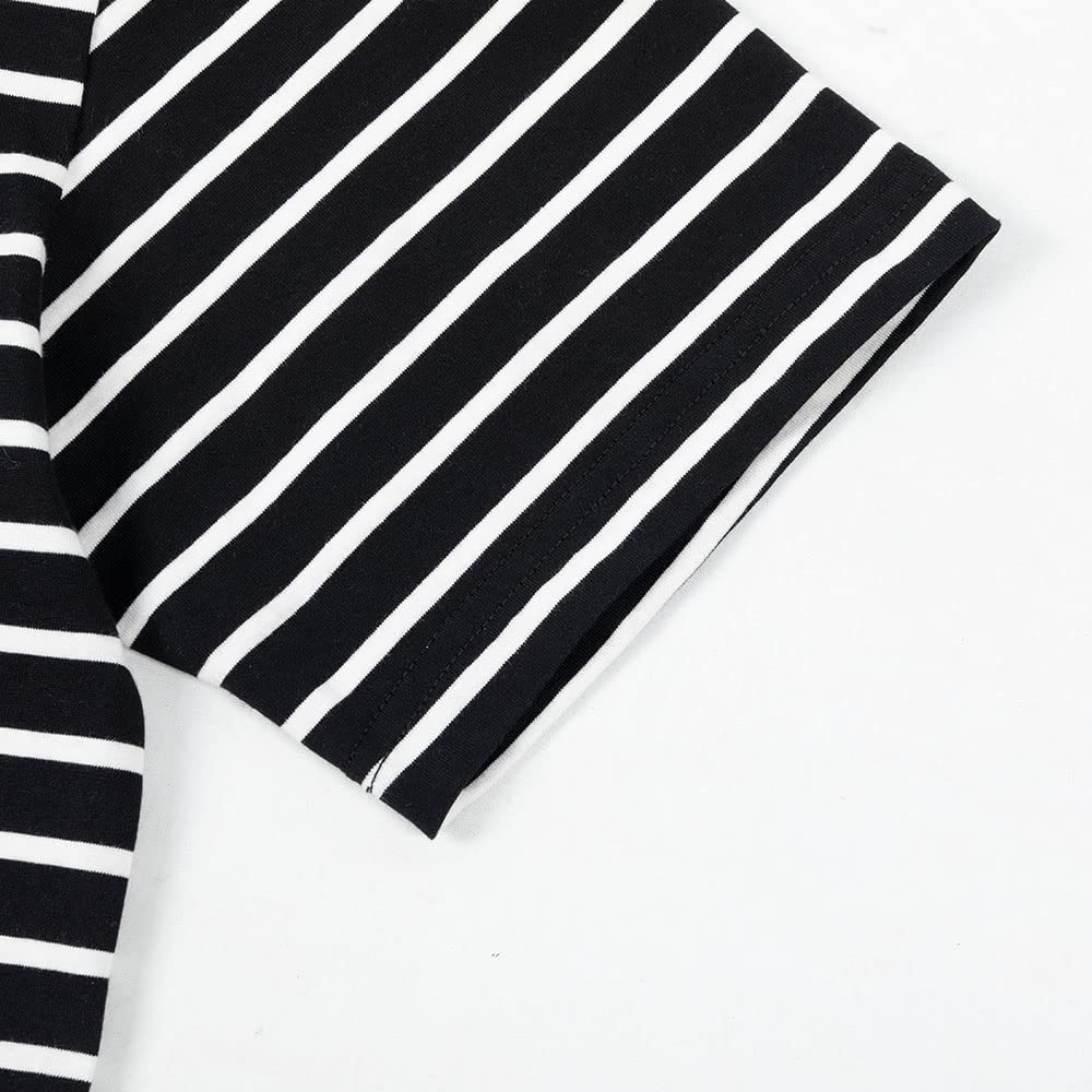 Men's Black & White Striped T-Shirt - Breathable Cotton Casual Stitched Top for Everyday Wear - Perfect for Work, Outings & Relaxation