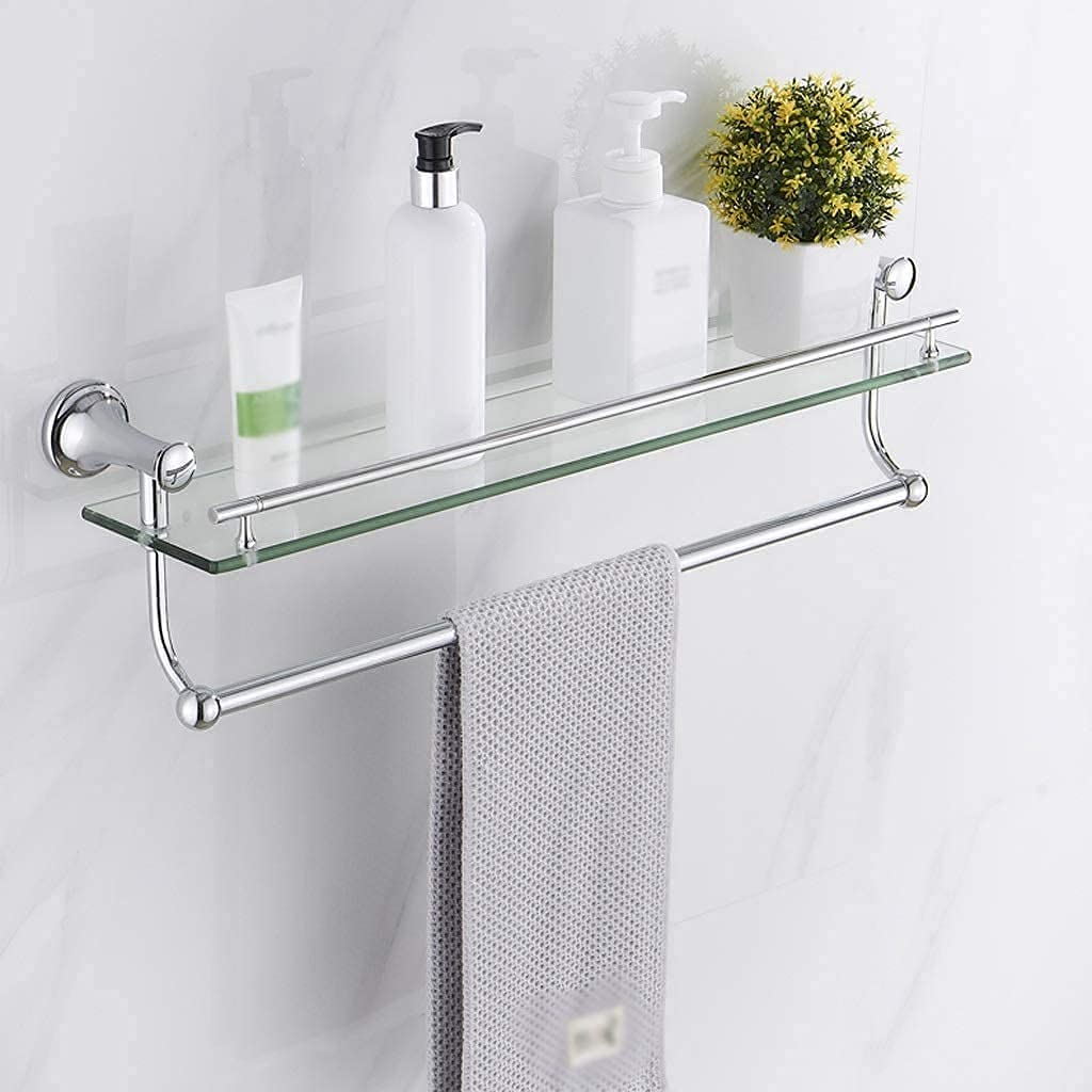 Double Layer Wall Mounted Towel Rack with Glass Shelf - 50Cm Bathroom Towel Holder & Hanger for Modern Bathroom Organization | Perfect for Small Spaces & Spa-Like Decor