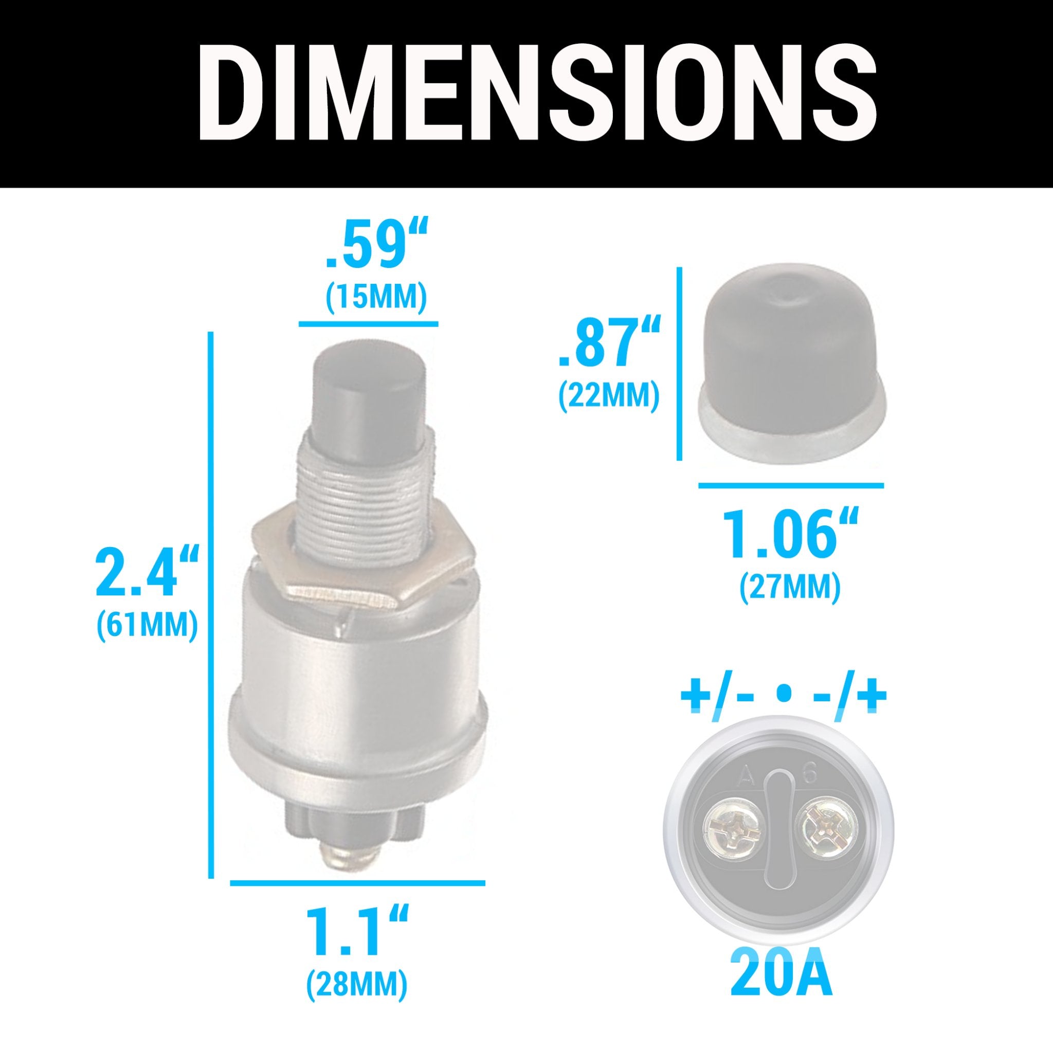 1903-1904 Buick Model B 12V Waterproof Momentary Push Button Switch - Emergency Backup, Shaved Door & Horn Activation - Perfect for Classic Car Restoration & Custom Automotive Projects