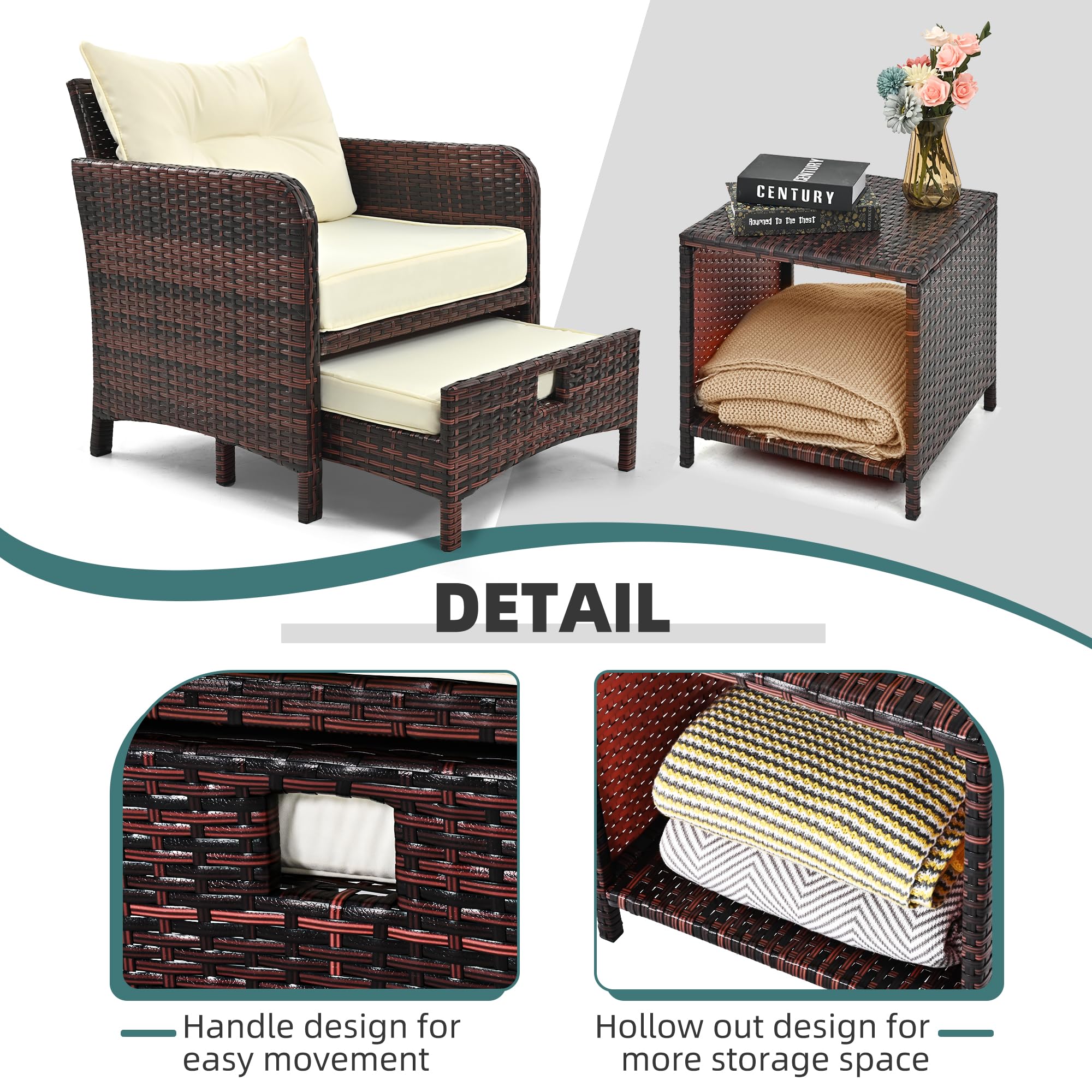 Pamapic 5-Piece Rattan Patio Furniture Set with Ottomans & Coffee Table - PE Wicker Outdoor Chairs for Poolside, Porch, Garden, Balcony, Lawn - Beige | Perfect for Relaxing, Entertaining & Outdoor Dining