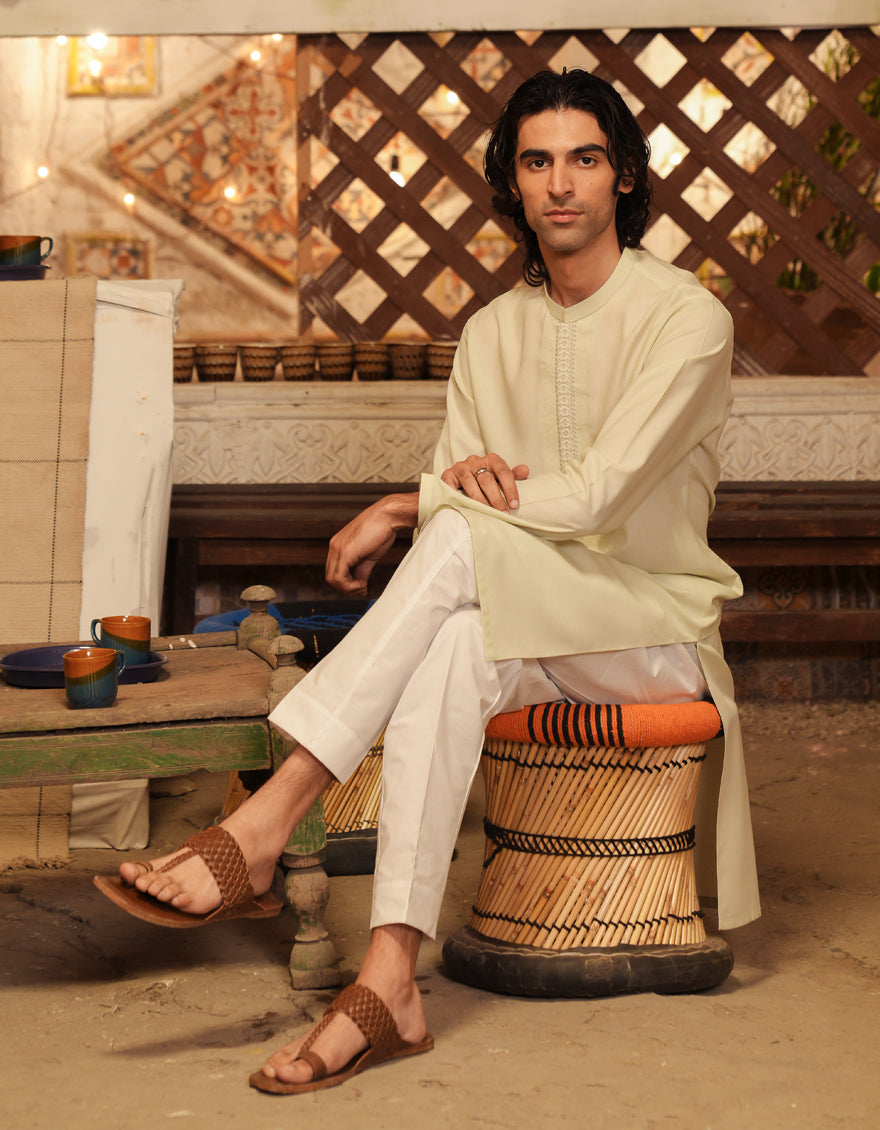 Stylish Blended Green Kurta by J. Junaid Jamshed - Perfect for Casual Wear, Festivals & Special Occasions