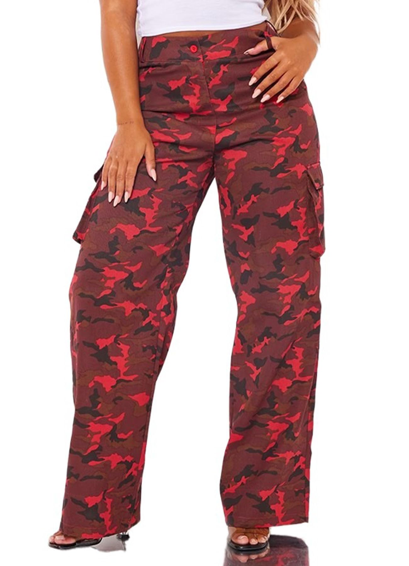 Women's High Waist Camo Cargo Pants - Army Fatigue Joggers with Baggy Wide Leg | Casual Camouflage Sweatpants for Outdoor, Hiking & Streetwear Fashion