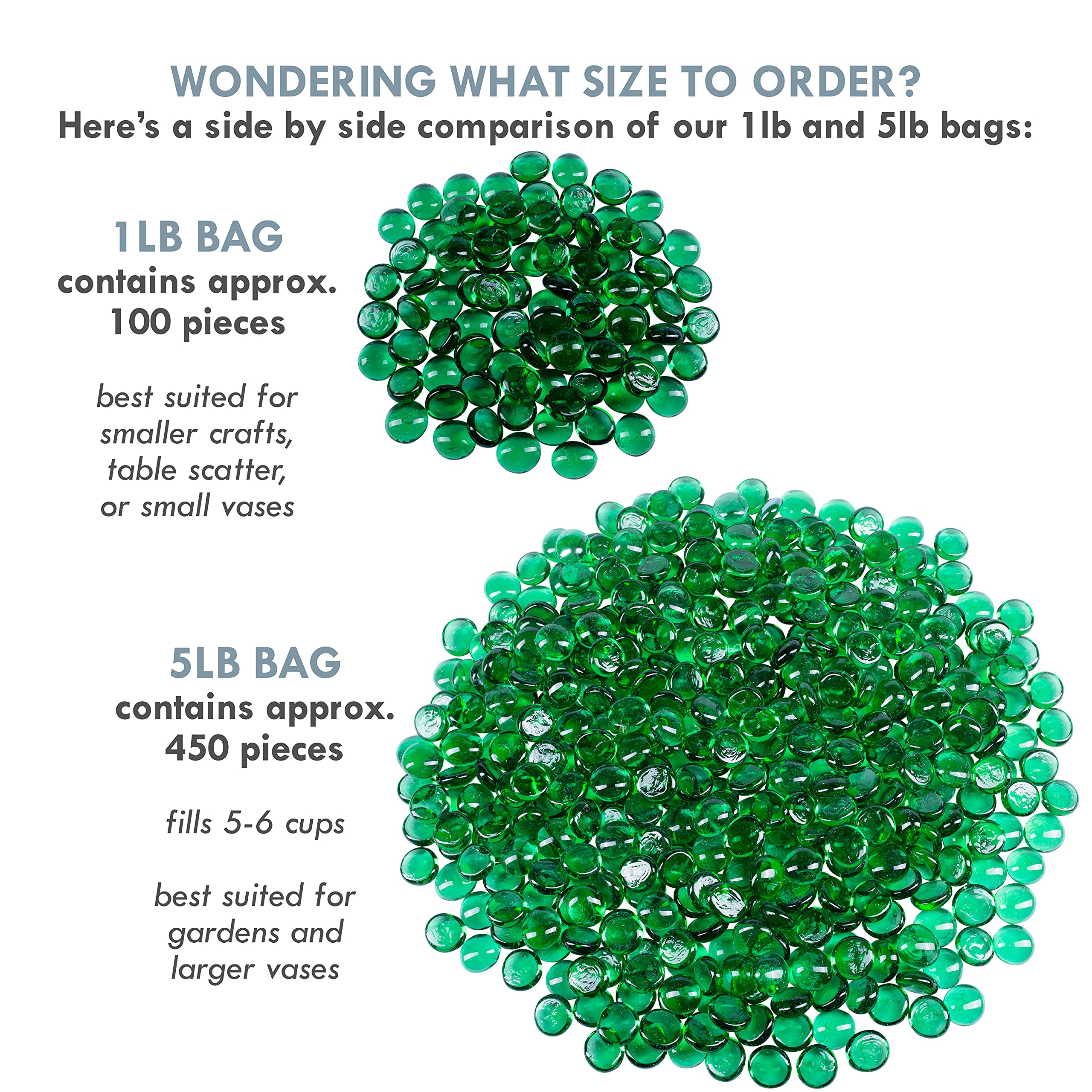 Galashield Green Flat Glass Marbles for Vases - 1 LB (Approx. 100 Pieces) - Decorative Glass Gems, Beads & Pebbles for Vase Fillers, Floral Arrangements, Home Decor and DIY Crafts