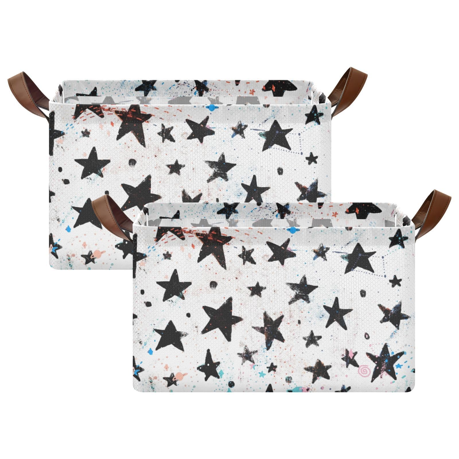 Vintage Black Star Storage Baskets - 2 Pack Large Fabric Storage Bins with Handles for Closet, Bedroom & Home Organization | Perfect for Clothes, Toys, Blankets & More