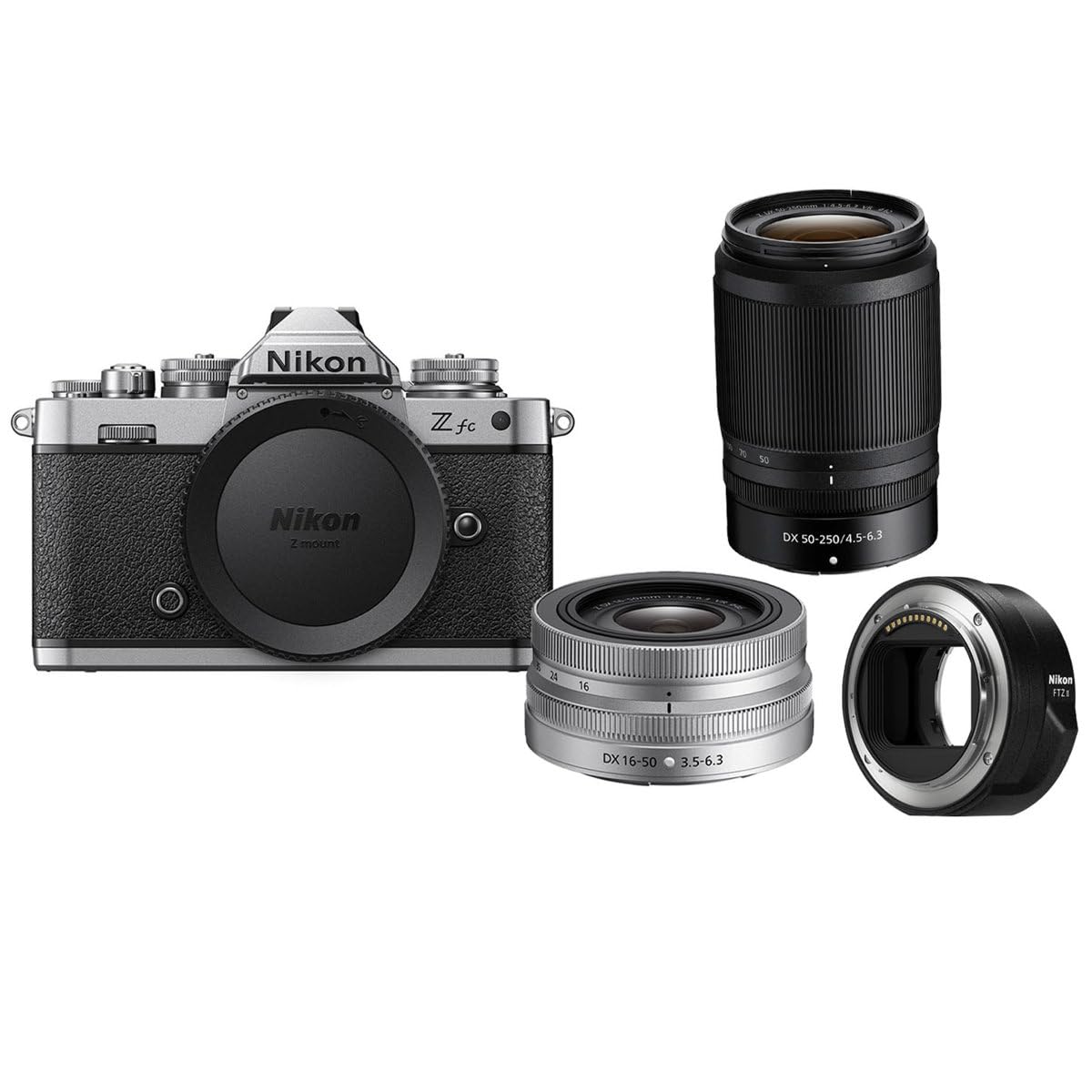 Nikon Z fc Mirrorless Camera Kit with 16-50mm & 50-250mm Lenses | DX-Format | VR Stabilization | Silver & Black | FTZ II Adapter Included | Perfect for Travel Photography, Vlogging & Street Shooting