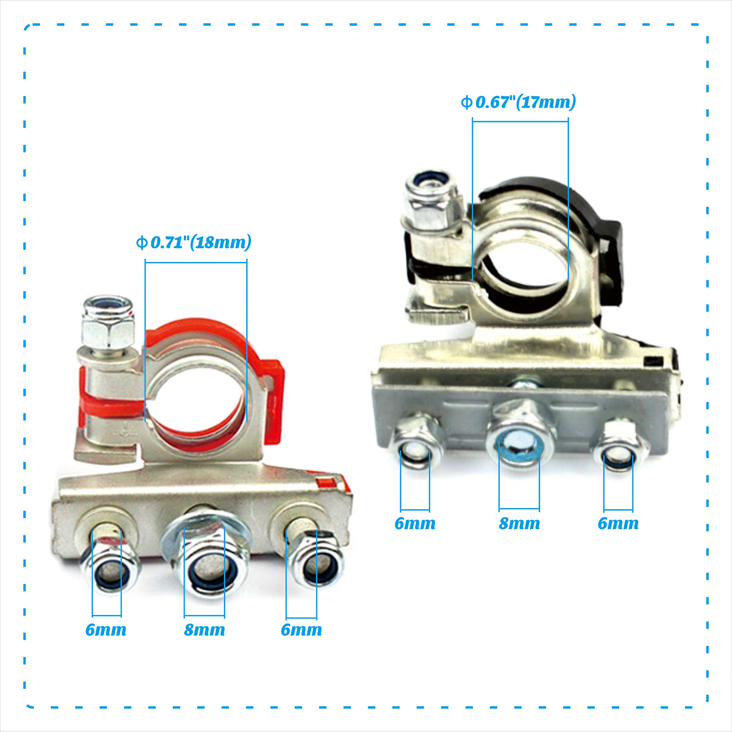 Heavy Duty 3-Way Top Post Battery Terminal Connector - 1pc Negative + 1pc Positive for Car, Truck, Boat & RV Battery Maintenance & Upgrades