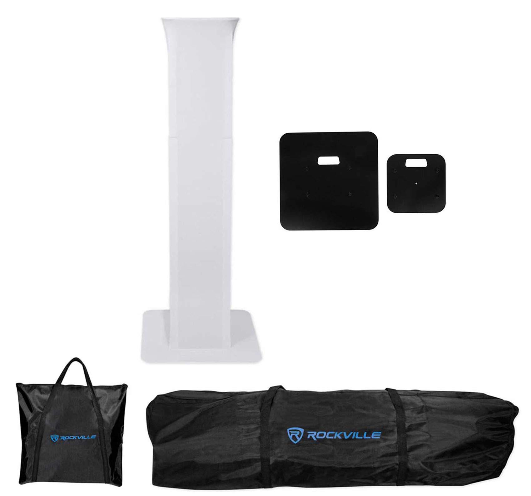 Rockville RTP82W 8 Ft. Black/White Totem Moving Head Light Stand with Scrims & Carry Bag - Perfect for DJ Shows, Stage Lighting, and Live Performances