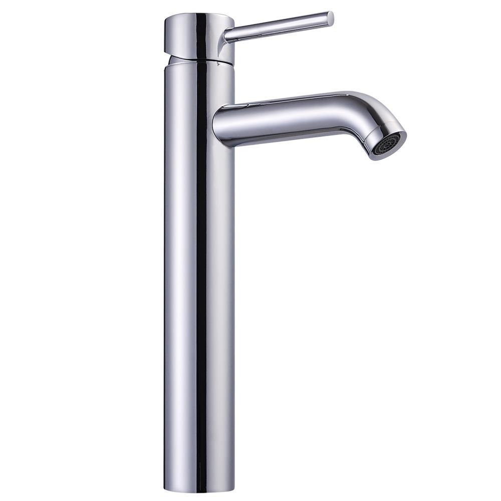 Wovier Chrome Single Handle Vessel Sink Faucet with Supply Hose - Tall Commercial Bathroom Basin Mixer Tap for Lavatory, Vanity & Powder Room Use