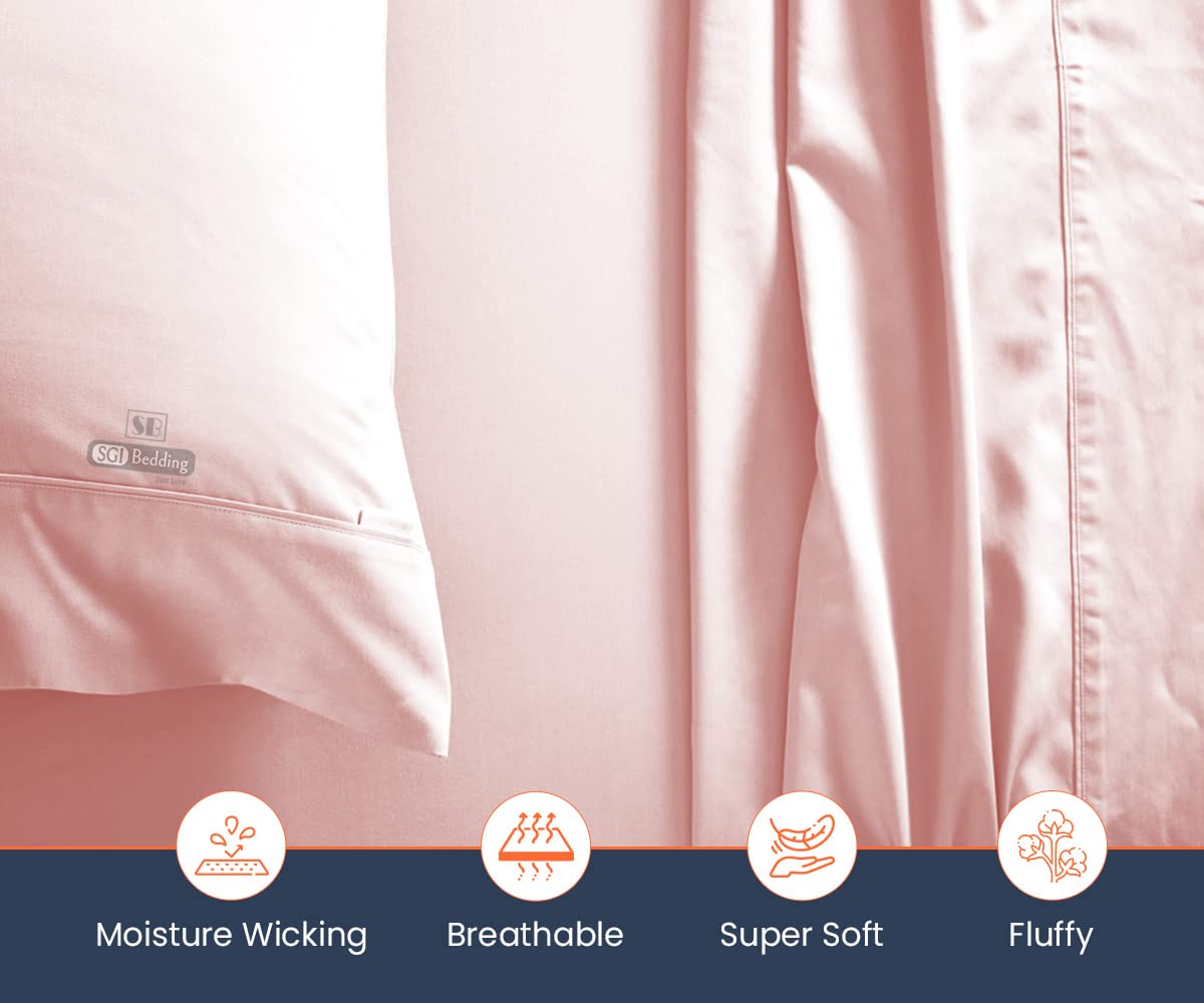 Luxury 100% Egyptian Cotton Full XL Sheet Set - 800 Thread Count Hotel Quality Bedding - 15 Inch Deep Pocket for Full XL Mattress - Blush Solid Color - Perfect for Guest Rooms & Master Bedrooms
