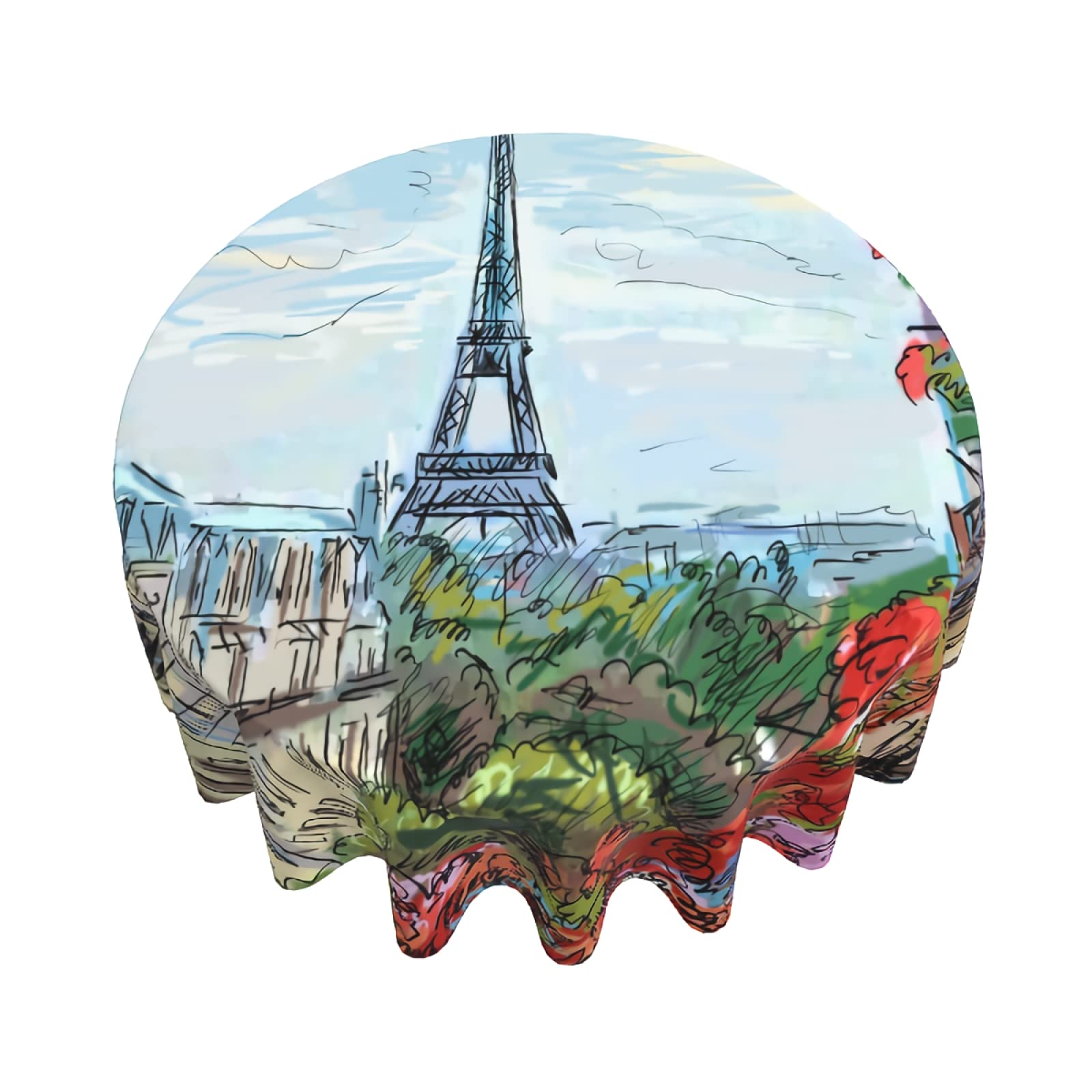 Paris Flower Tablecloth 60 Inch Round - Waterproof Fabric Farmhouse Table Cover for Dining, Party, Birthday & Wedding Decor | Home & Kitchen Decorations