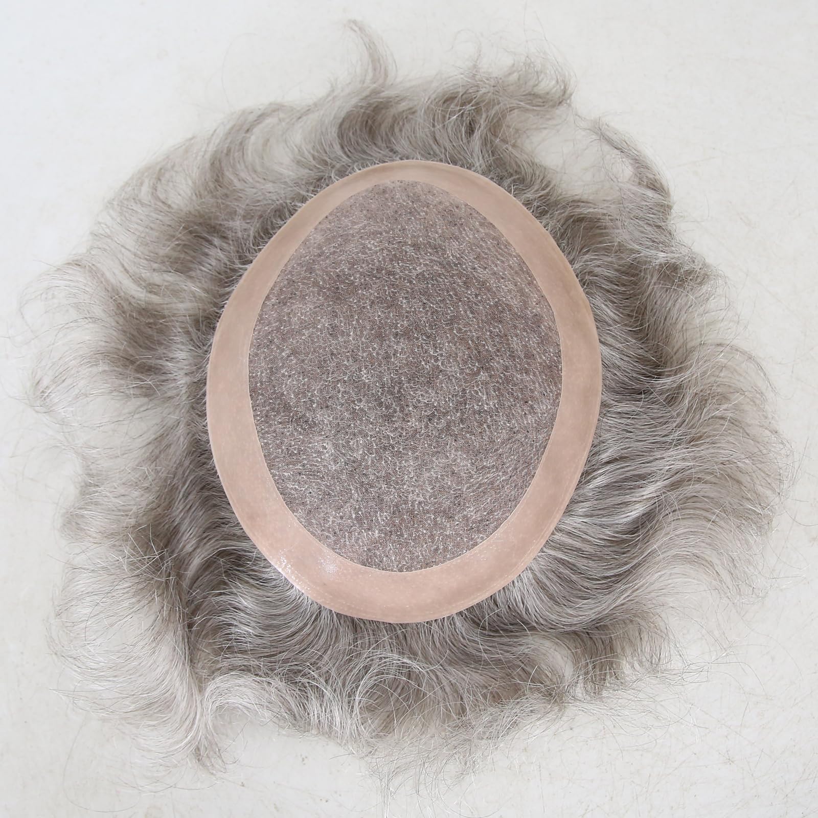 Men's Human Hair Toupee 7x9 Inch - 80% Grey #5 Mixed Thin Skin Hair Replacement System with Monofilament Net & PU Base - Natural Looking Wig for Balding, Thinning Hair | Perfect for Daily Wear, Parties & Special Occasions