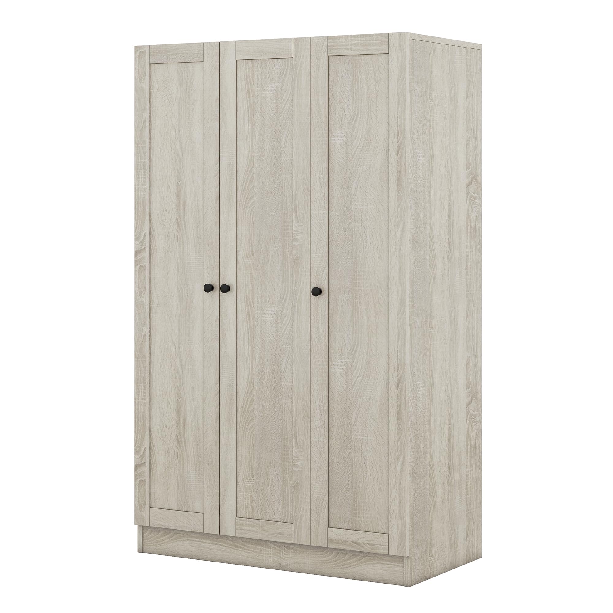SOFTSEA 3 Door Freestanding Wardrobe Closet with Shelves & Hanging Rod - Wood Clothes Organizer Cabinet for Bedroom, Grey | Perfect for Small Spaces, Guest Rooms & Apartment Storage