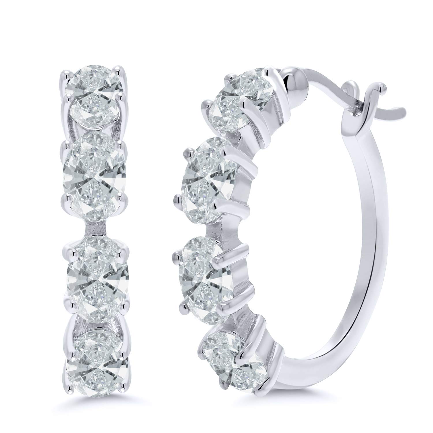 Gem Stone King 925 Sterling Silver 6x4mm Oval Birthstone Hoop Earrings for Women - 22mm (0.85 Inch) Fine Jewelry Gifts for Mom, Wife, Her | Perfect for Birthdays, Anniversaries & Everyday Wear