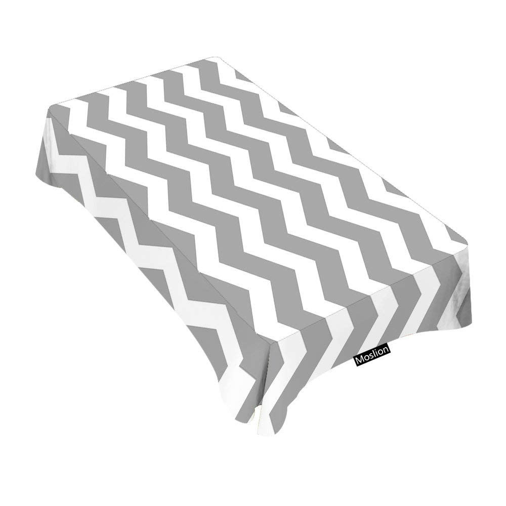 Gray and White Chevron Pattern Rectangle Tablecloth - 60x90 Inch Washable Dining Table Cover for Indoor/Outdoor Use - Perfect for Parties, BBQs, Picnics & Coffee Tables