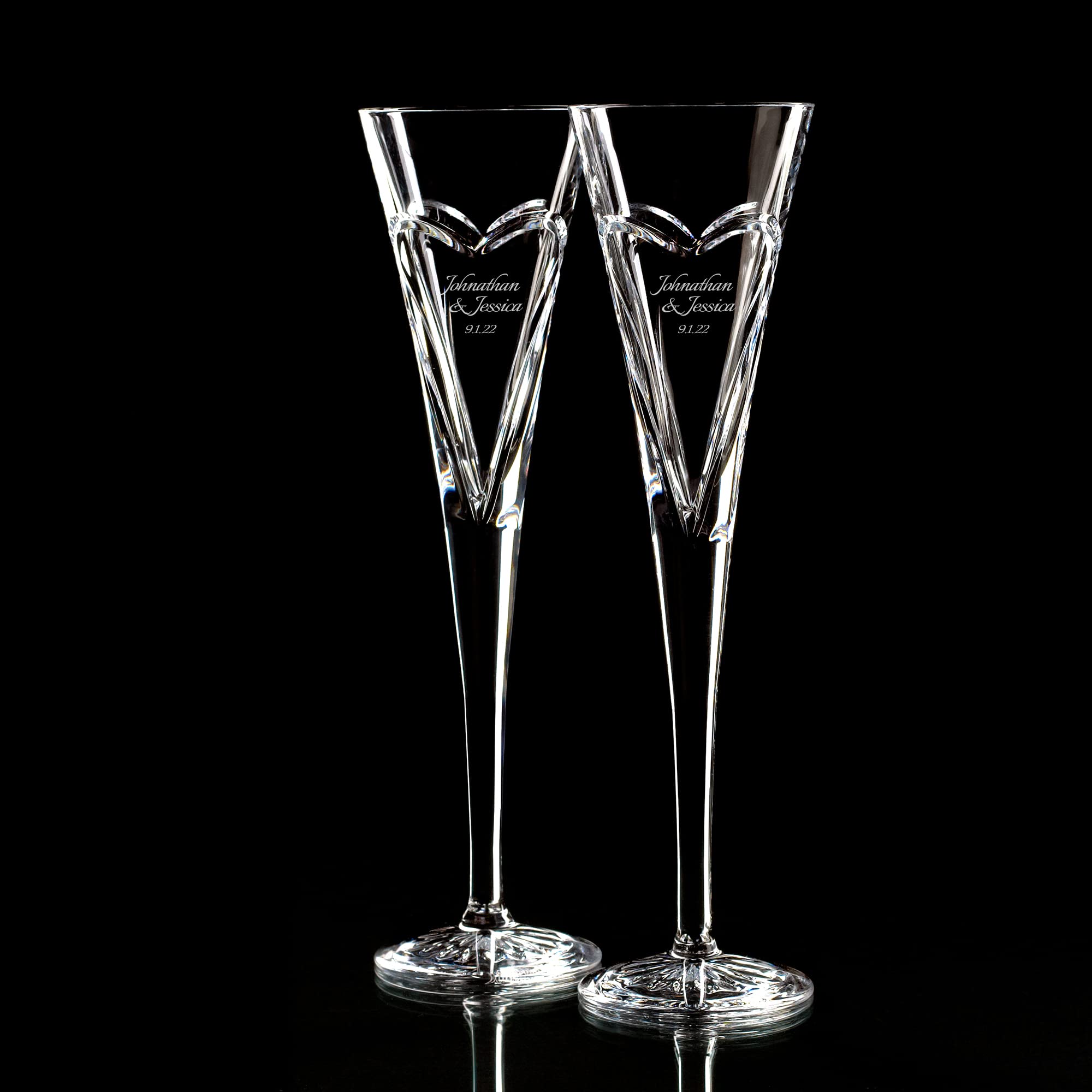 Personalized Wedding Champagne Flutes Set of 2 - Custom Engraved Crystal Glasses for Bride & Groom, Romantic Anniversary Gift Idea - Perfect for Weddings, Anniversaries & Romantic Toasts