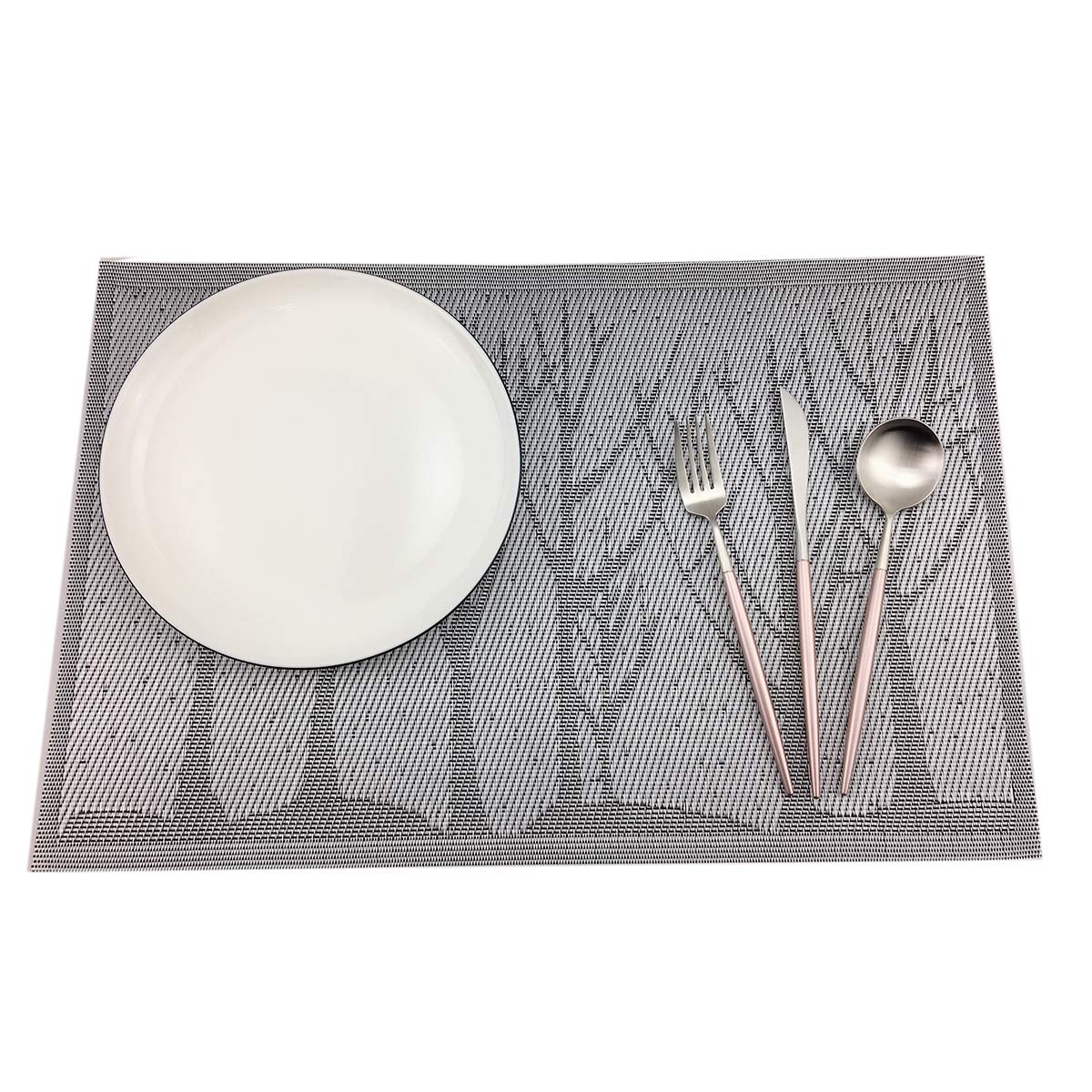 6-Pack PVC Woven Vinyl Placemats Set - Waterproof & Heat-Resistant Table Mats for Dining, Kitchen, and Outdoor Use - Natural Silver Tree Design (6 pcs)