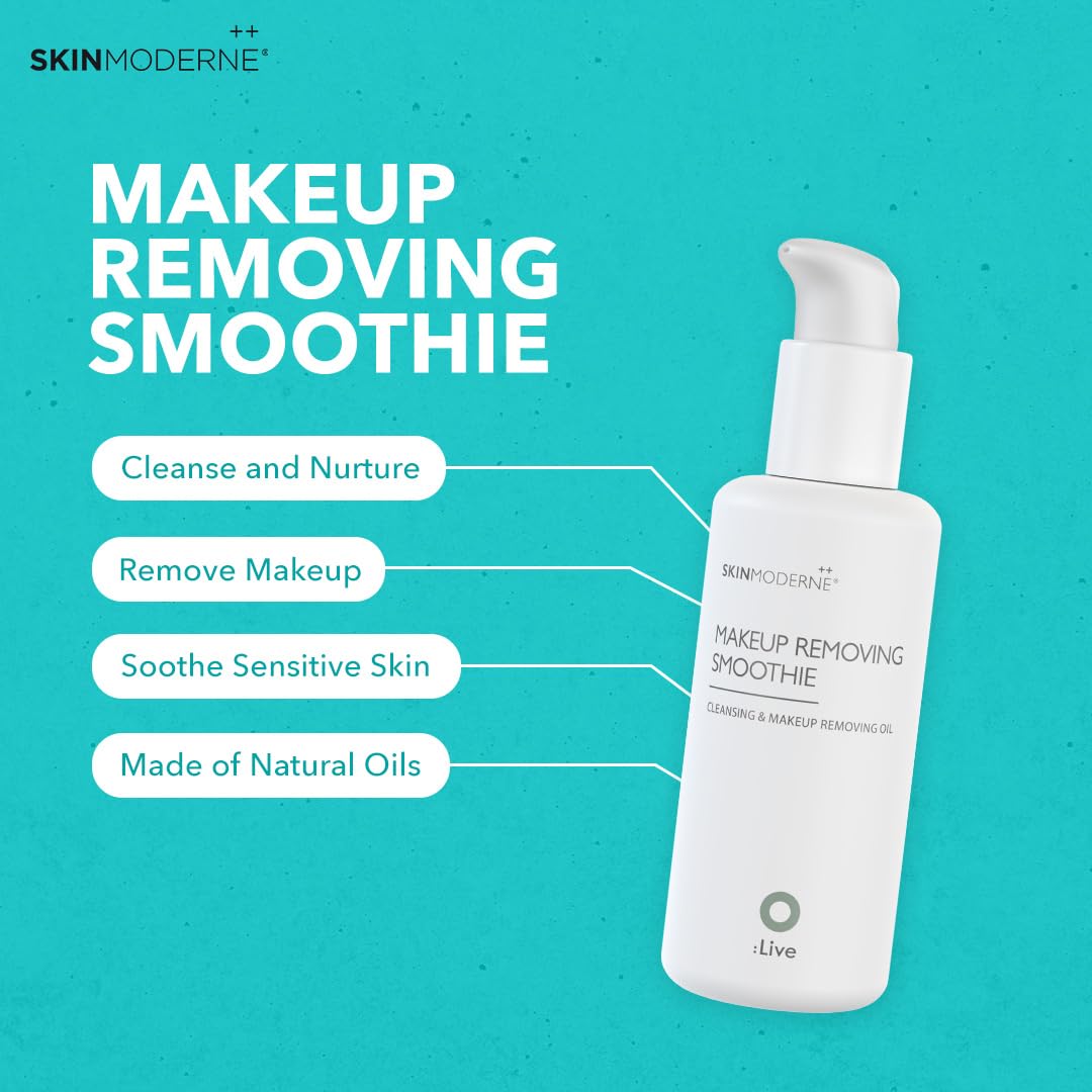 SKIN MODERNE Makeup Removing Smoothie Cleansing Oil - Gentle Vegan Face Wash with Rosehip Extract for Sensitive Skin | Plant-Based Makeup Remover & Daily Cleanser | Perfect for Nighttime Routine & Travel Skincare - 150ml