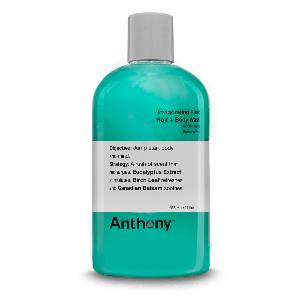 Anthony Invigorating Rush Hair & Body Wash for Men - Energizing Shower Gel with Peppermint & Eucalyptus - Refreshing Daily Cleanser for Gym, Workout & Active Lifestyle