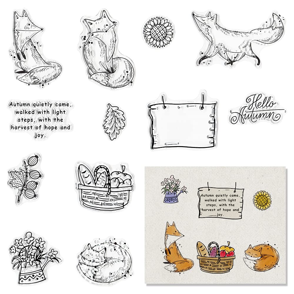 LANGFON Thanksgiving Fox Clear Stamps for Card Making, DIY Scrapbooking & Fall Decor - Silicone Transparent Seal Stamps for Embossing, Album Crafting & Autumn Animal Themed Projects (CS-LF-210828-Fall Fox) - Perfect for Holiday Cards, Journaling & Seasonal Home Decor