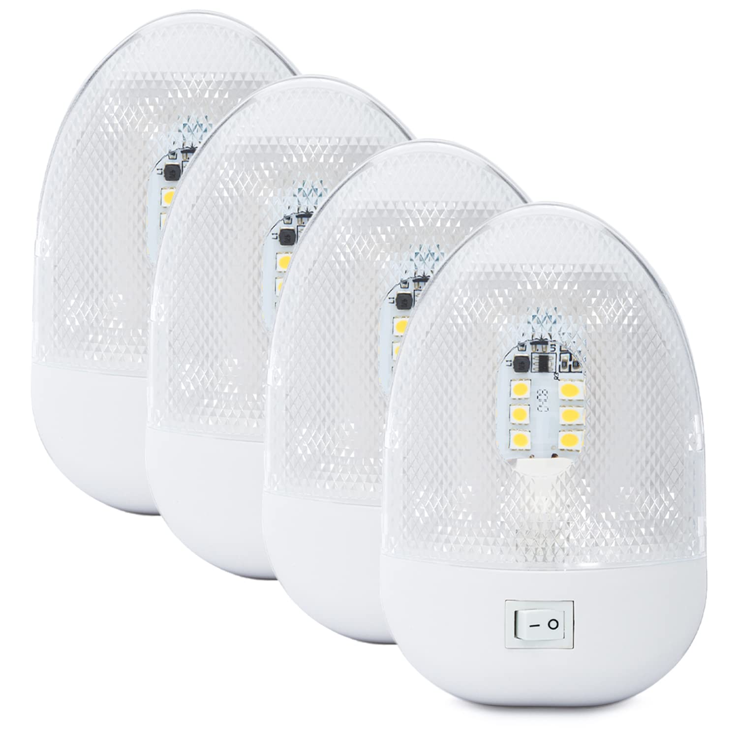 Lumitronics LED RV 12V Dome Light with On/Off Switch & Removable Lens - 4 Pack - Energy Efficient Interior Lighting for Campers, Trailers, Boats & RVs - Perfect for Nighttime Reading & Cabin Illumination