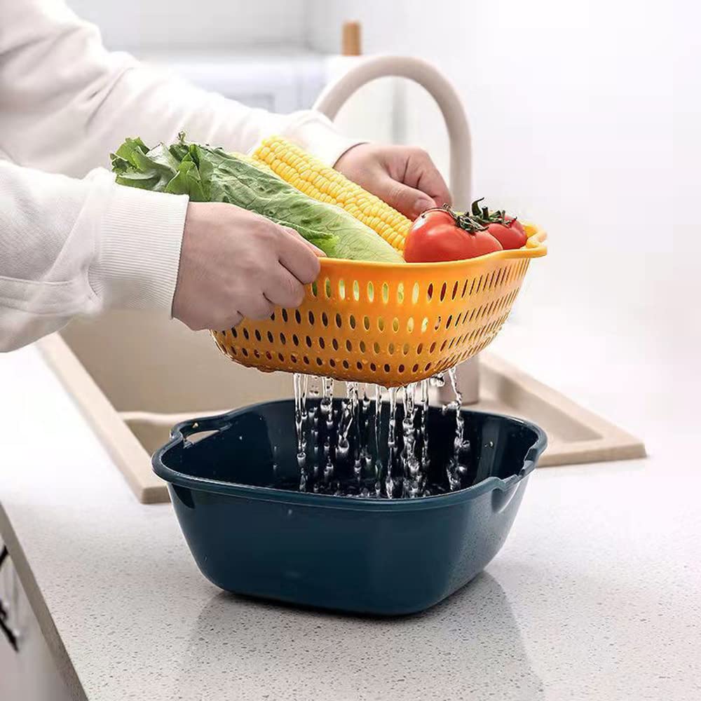 6-Piece Multi-Layer Vegetable and Fruit Washing Basket Set - Kitchen Sink Colander for Soaking, Washing and Storing Produce - Perfect for Meal Prep, Salad Making and Organizing Fresh Fruits & Vegetables