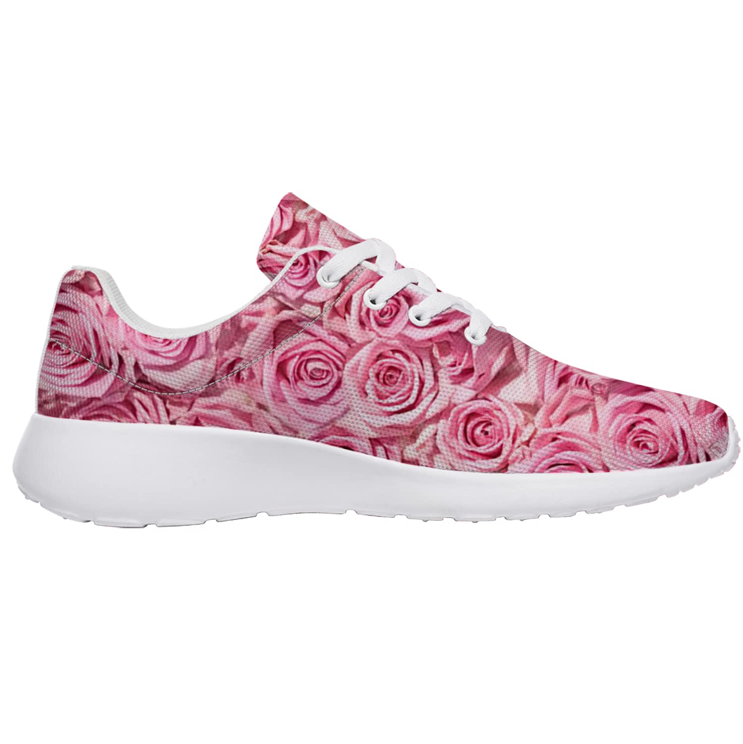 Women's Rose Floral Print Running Shoes - Fashion Sneakers with Pink Rose Design, US Size 9 Women/7.5 Men - Perfect for Jogging, Gym Workouts & Casual Wear
